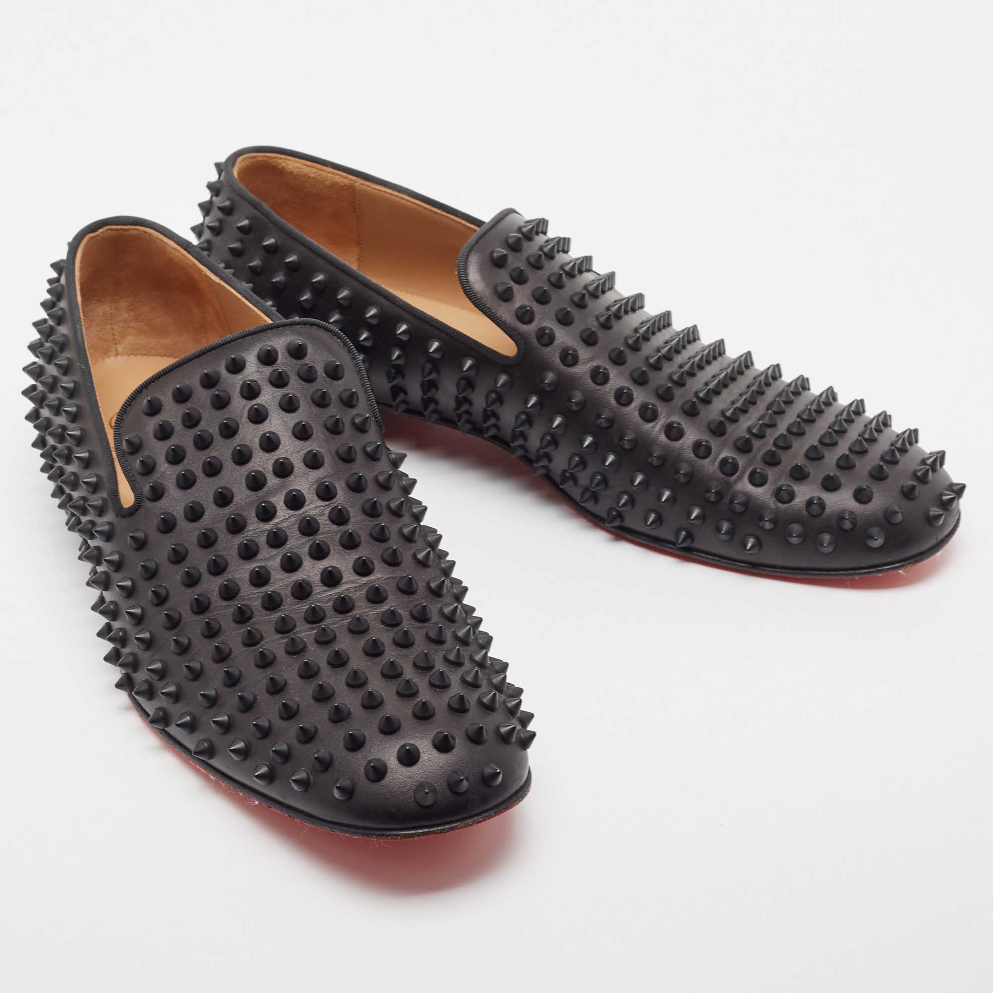 Christain Louboutin Black Leather Dandelio Spike Loafers Size 42.5