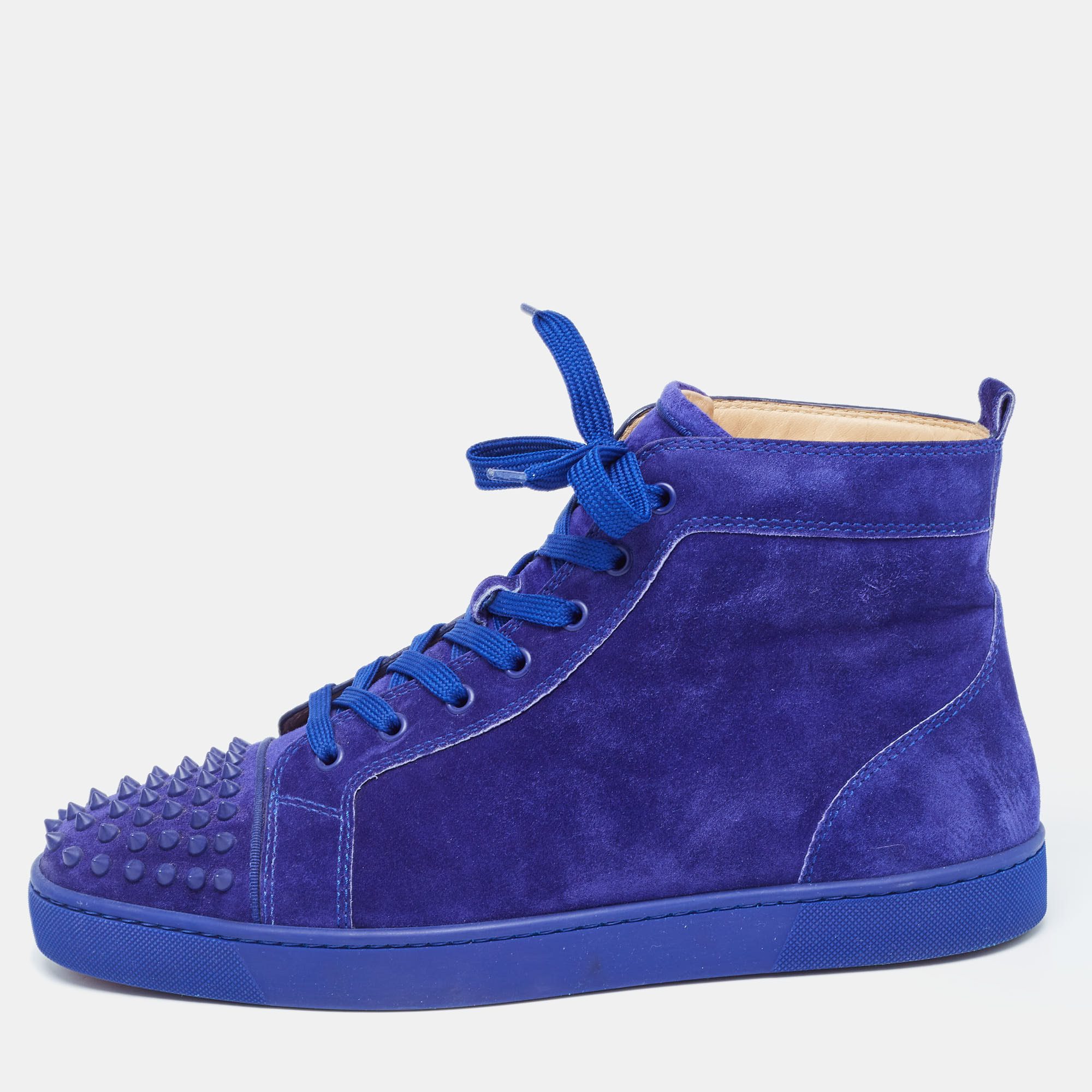 Christian Louboutin Blue Suede Lou Spikes High Top Sneakers Size 45