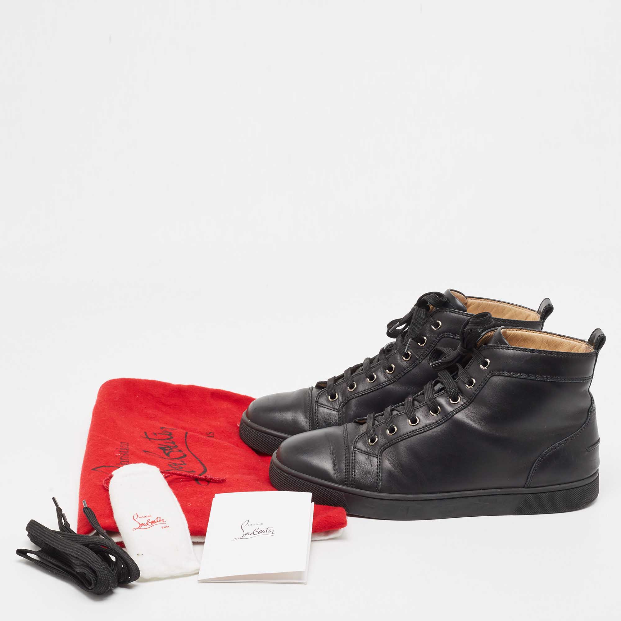Christian Louboutin Black Leather Louis High Top Sneakers Size 42.5