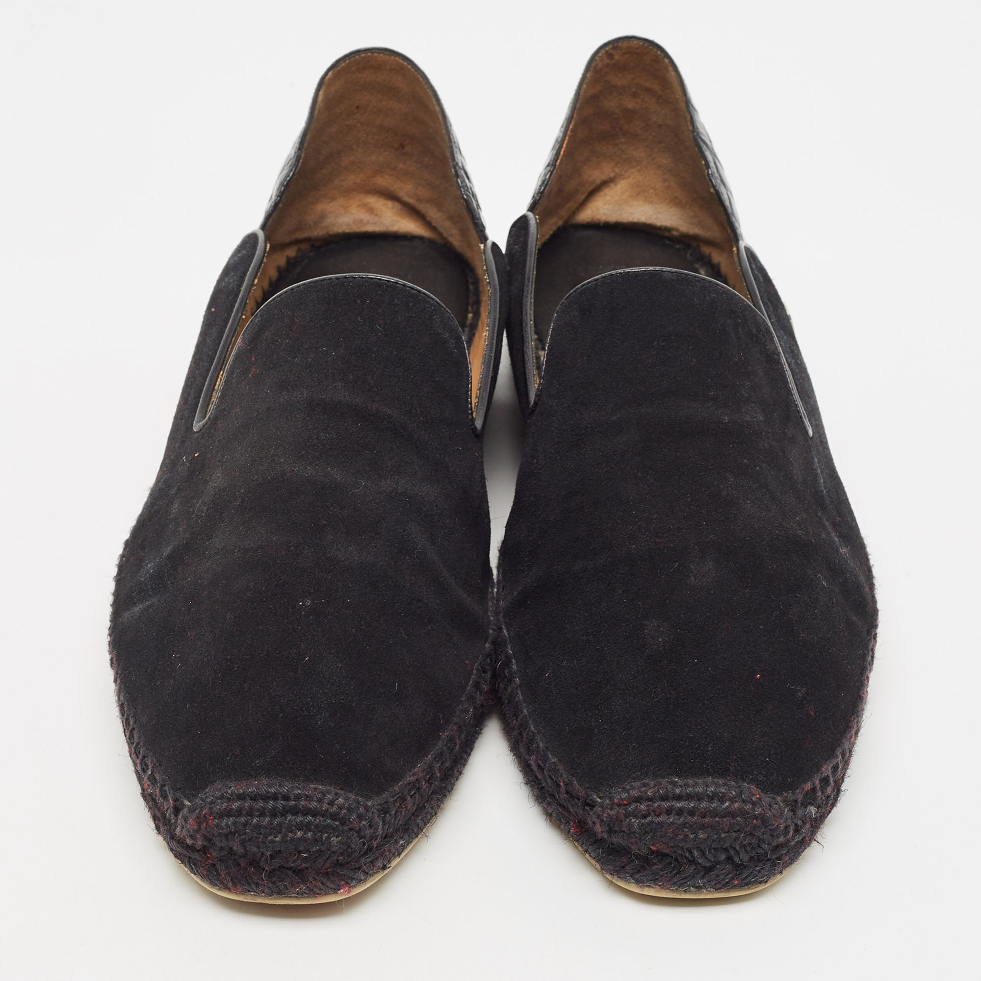 Christian Louboutin Black Suede And Croc Embossed Leather Espadon Espadrilles Size 45