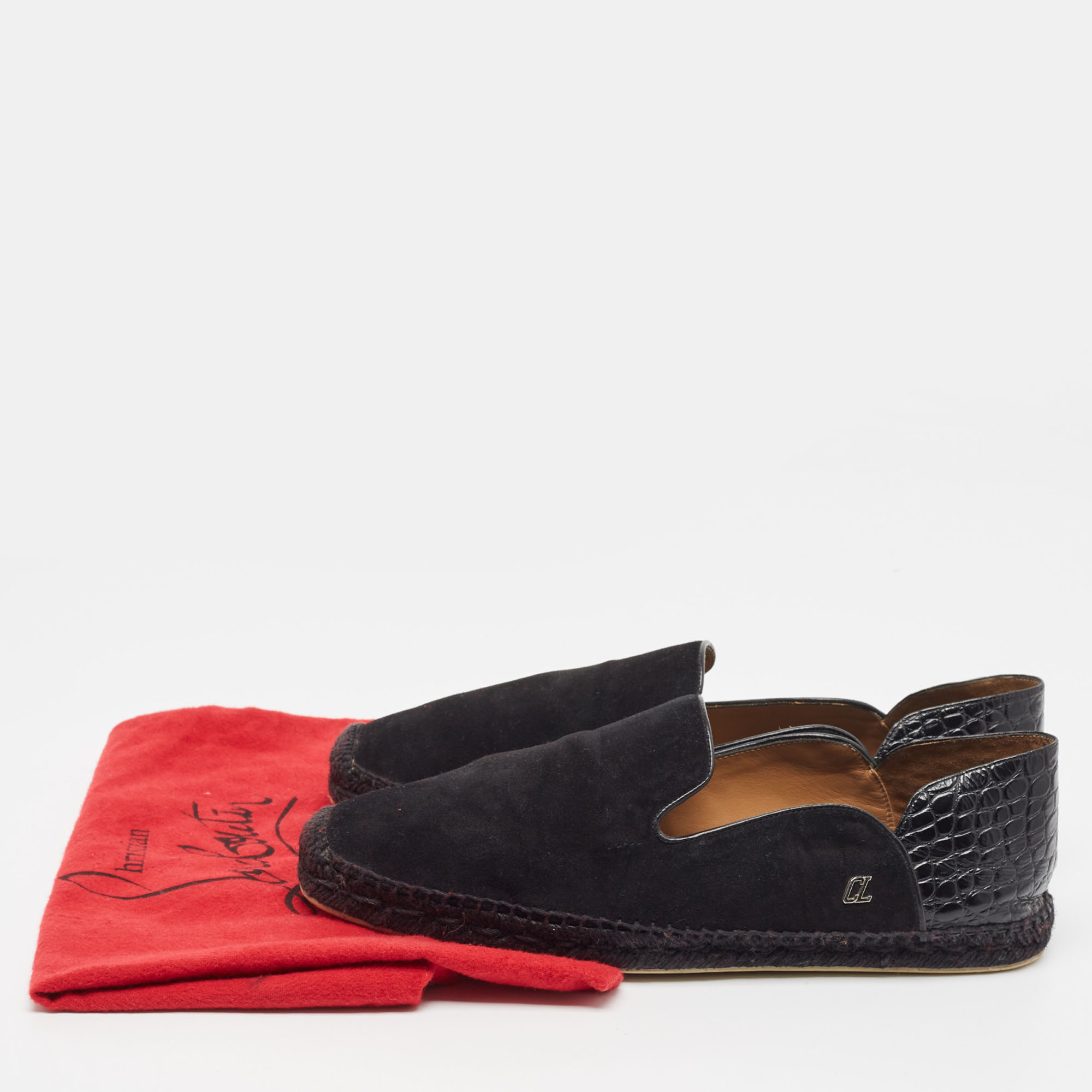 Christian Louboutin Black Suede And Croc Embossed Leather Espadon Espadrilles Size 45
