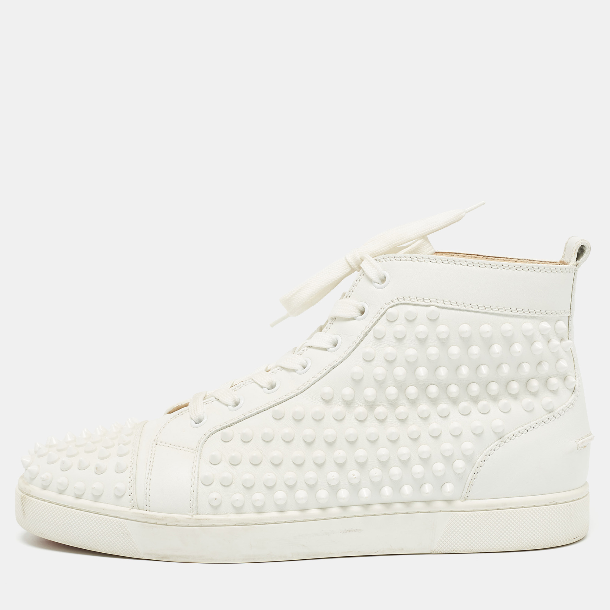 Christian louboutin white leather louis spikes high top sneakers size 42.5