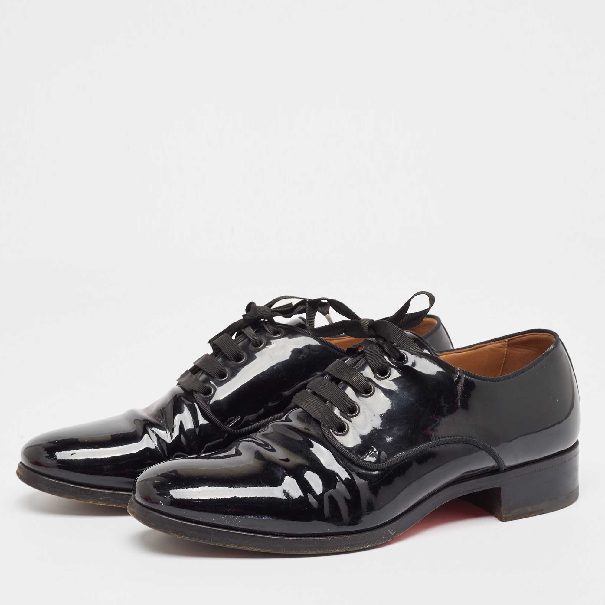 Christian Louboutin Black Patent Leather Lace Up Derby Size 41