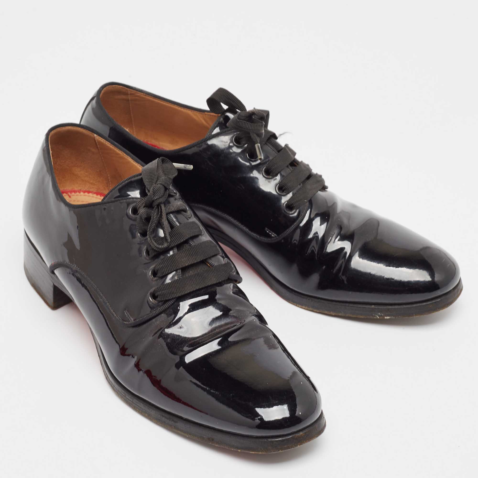 Christian Louboutin Black Patent Leather Lace Up Derby Size 41