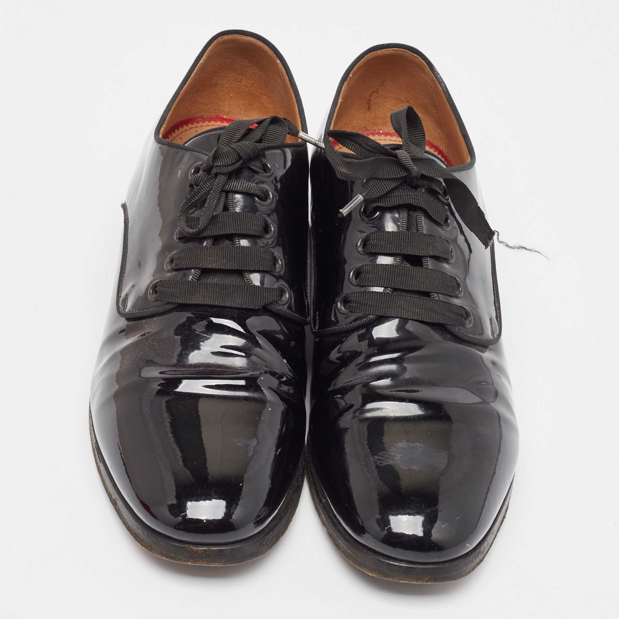 Christian Louboutin Black Patent Leather Lace Up Derby Size 41