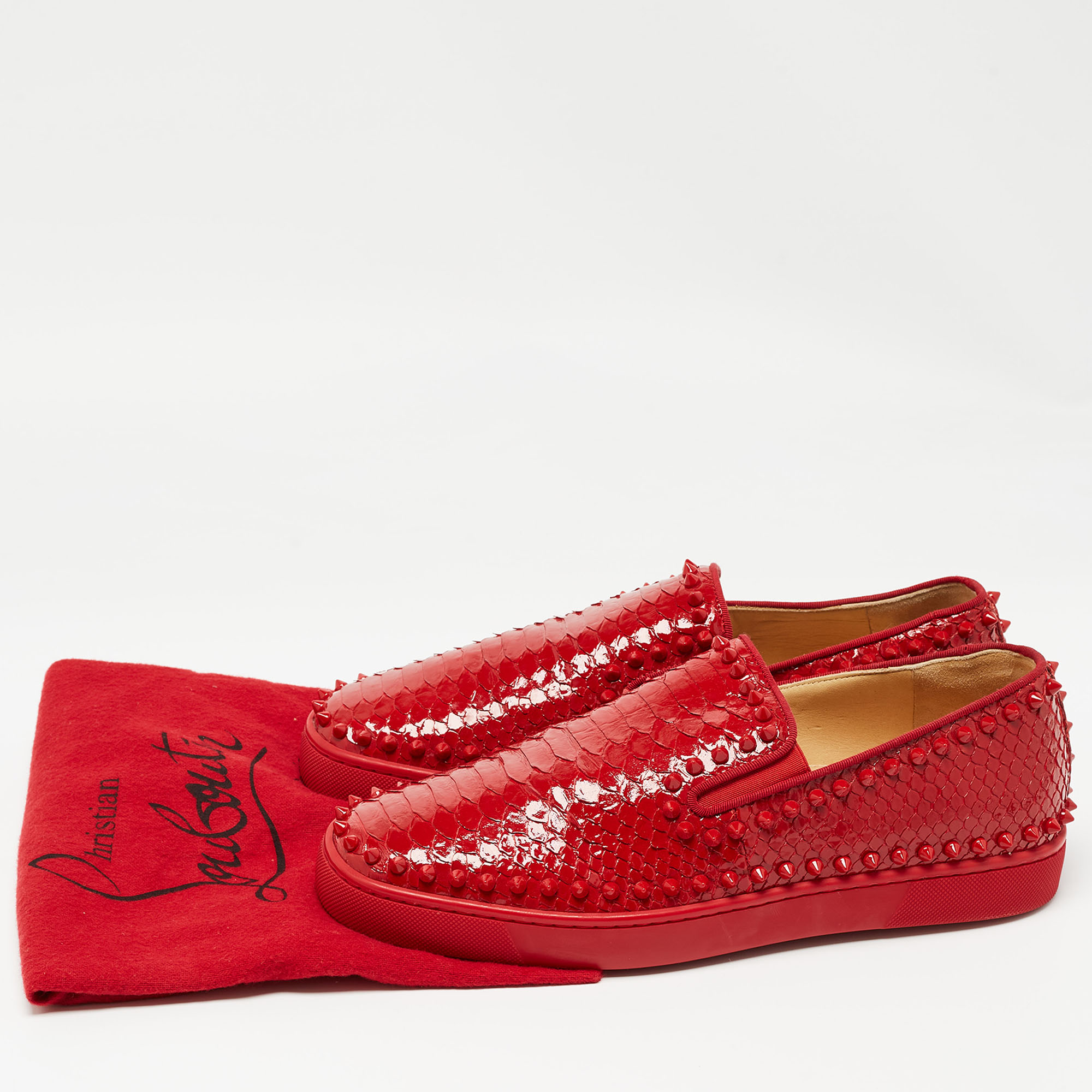 Christian Louboutin Red Python Spike Pik Boat Sneakers Size 42.5