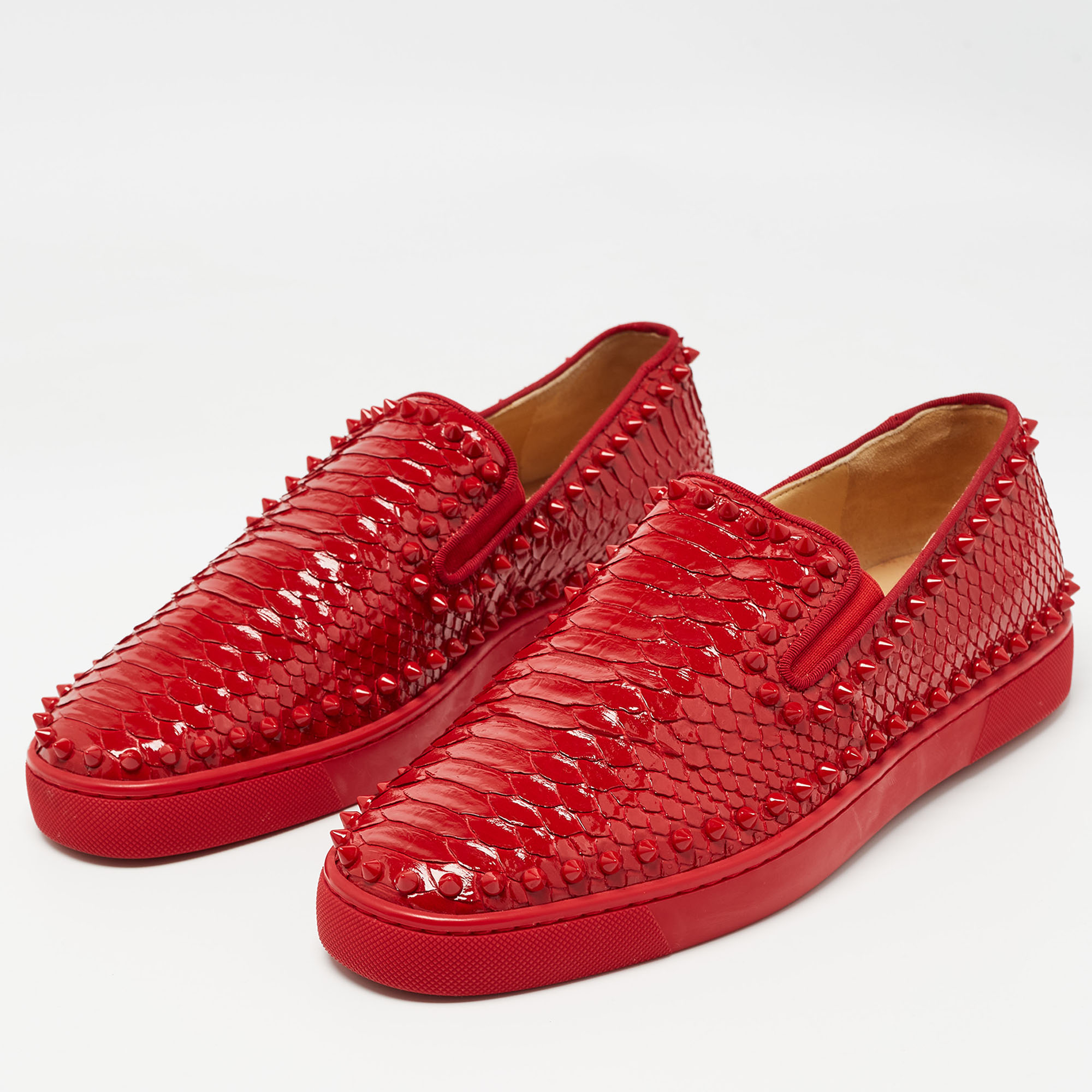 Christian Louboutin Red Python Spike Pik Boat Sneakers Size 42.5