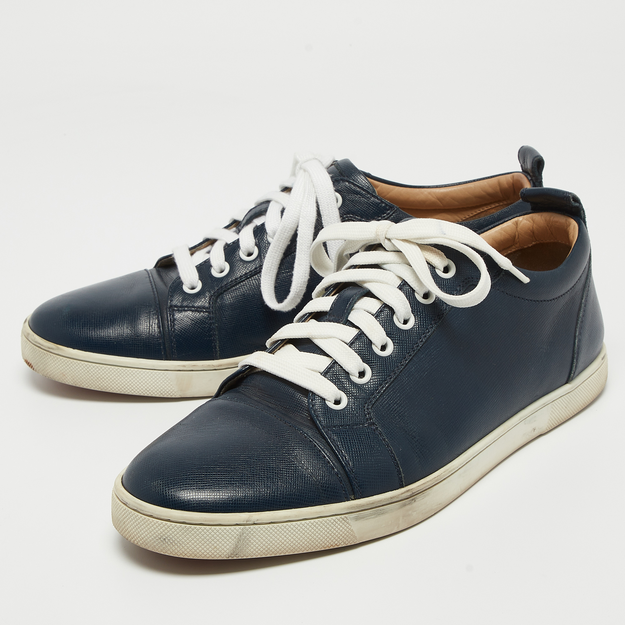 Christian Louboutin Navy Blue Leather Louis Junior Sneakers Size 41