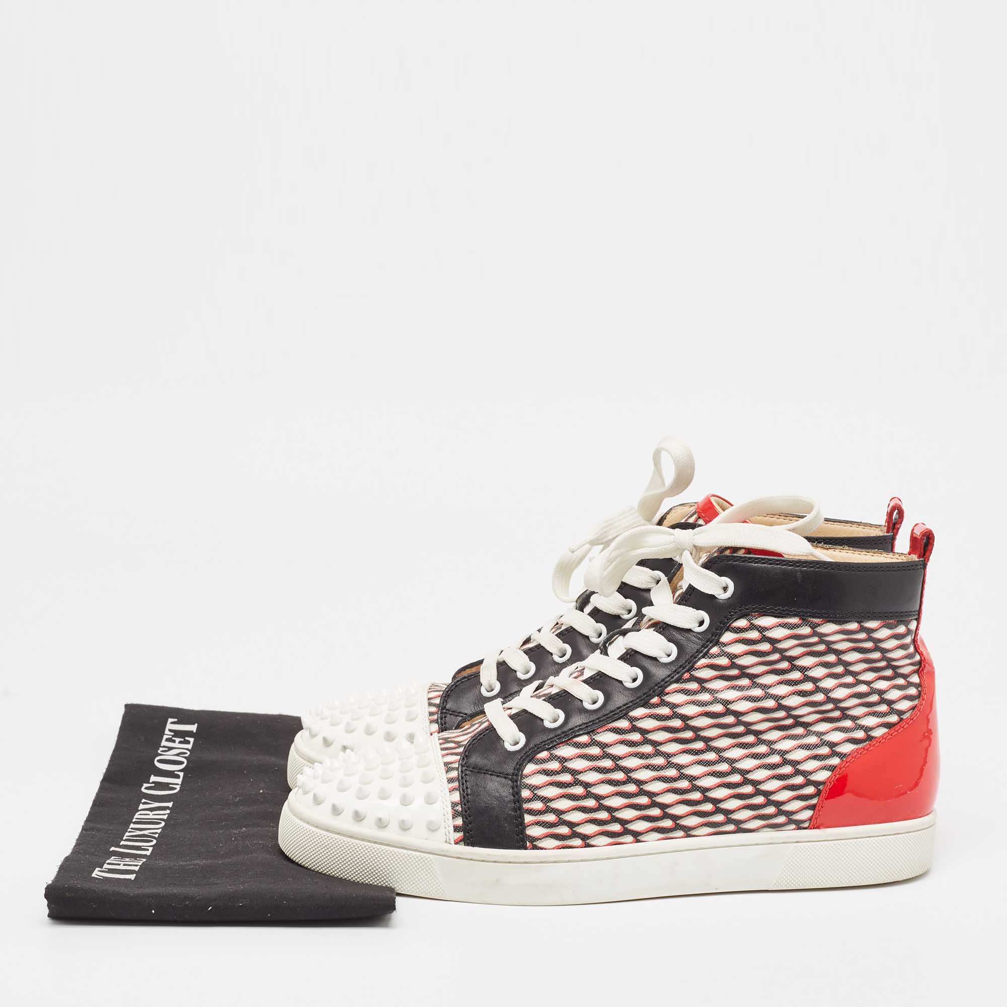 Christian Louboutin Patent Leather And Canvas Lou  Spikes Orlato High Top Sneakers Size 42.5