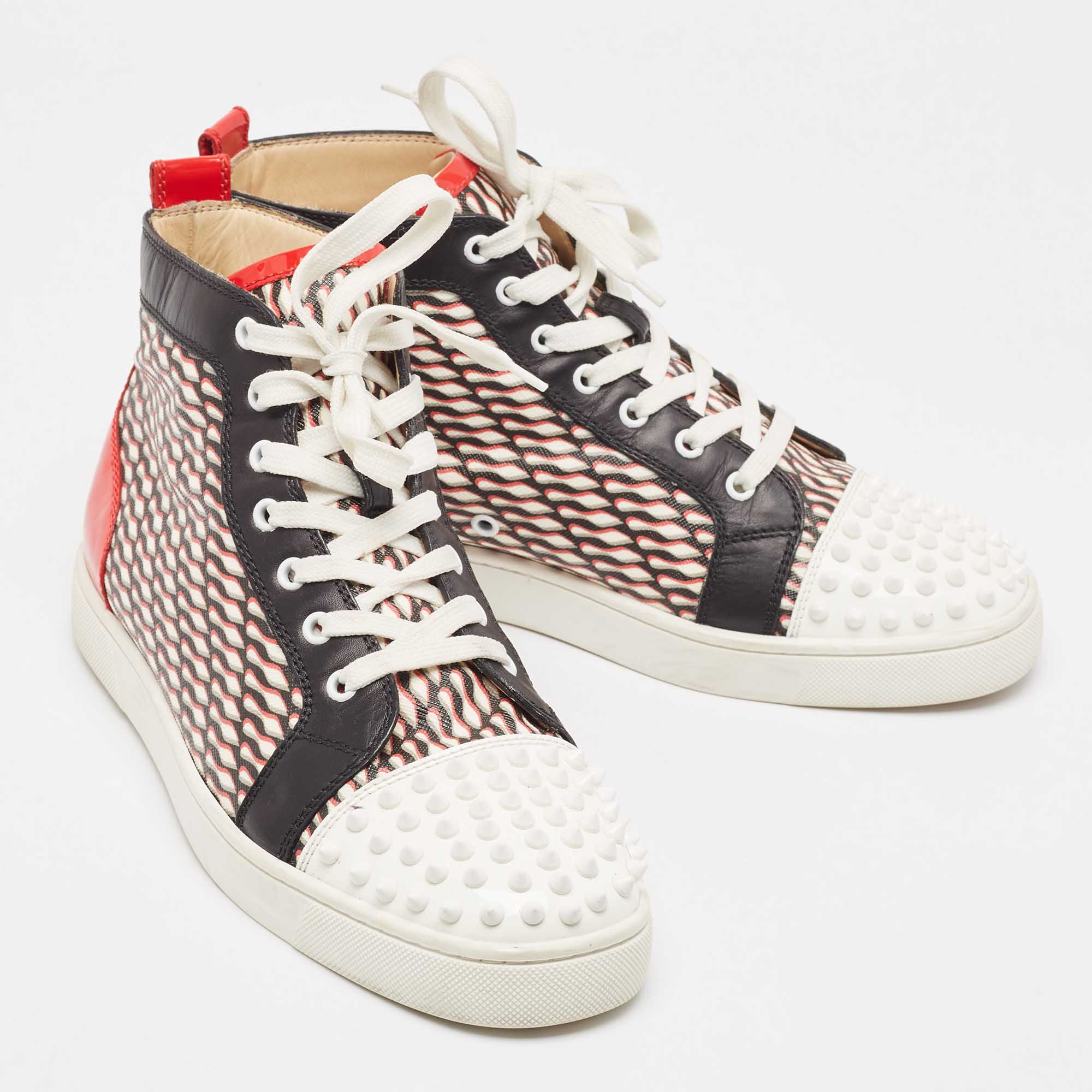 Christian Louboutin Patent Leather And Canvas Lou  Spikes Orlato High Top Sneakers Size 42.5