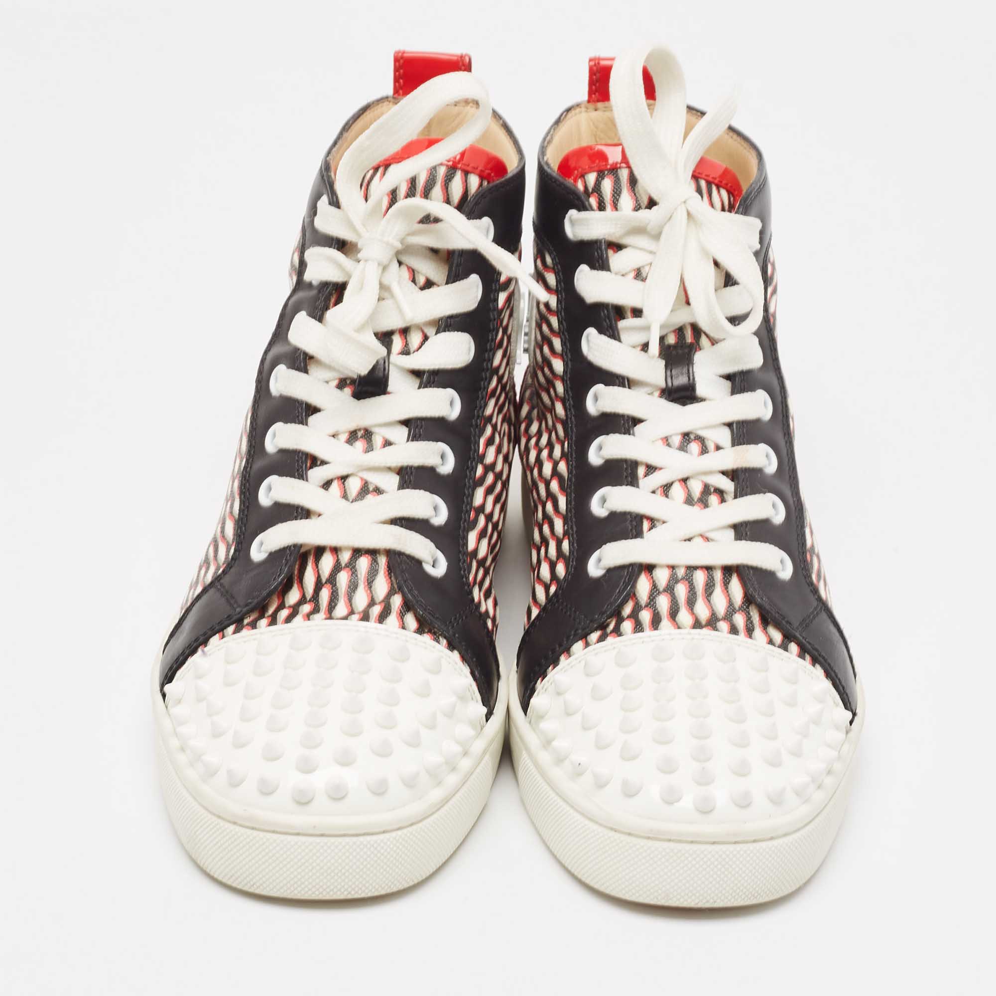 Christian Louboutin Patent Leather And Canvas Lou  Spikes Orlato High Top Sneakers Size 42.5