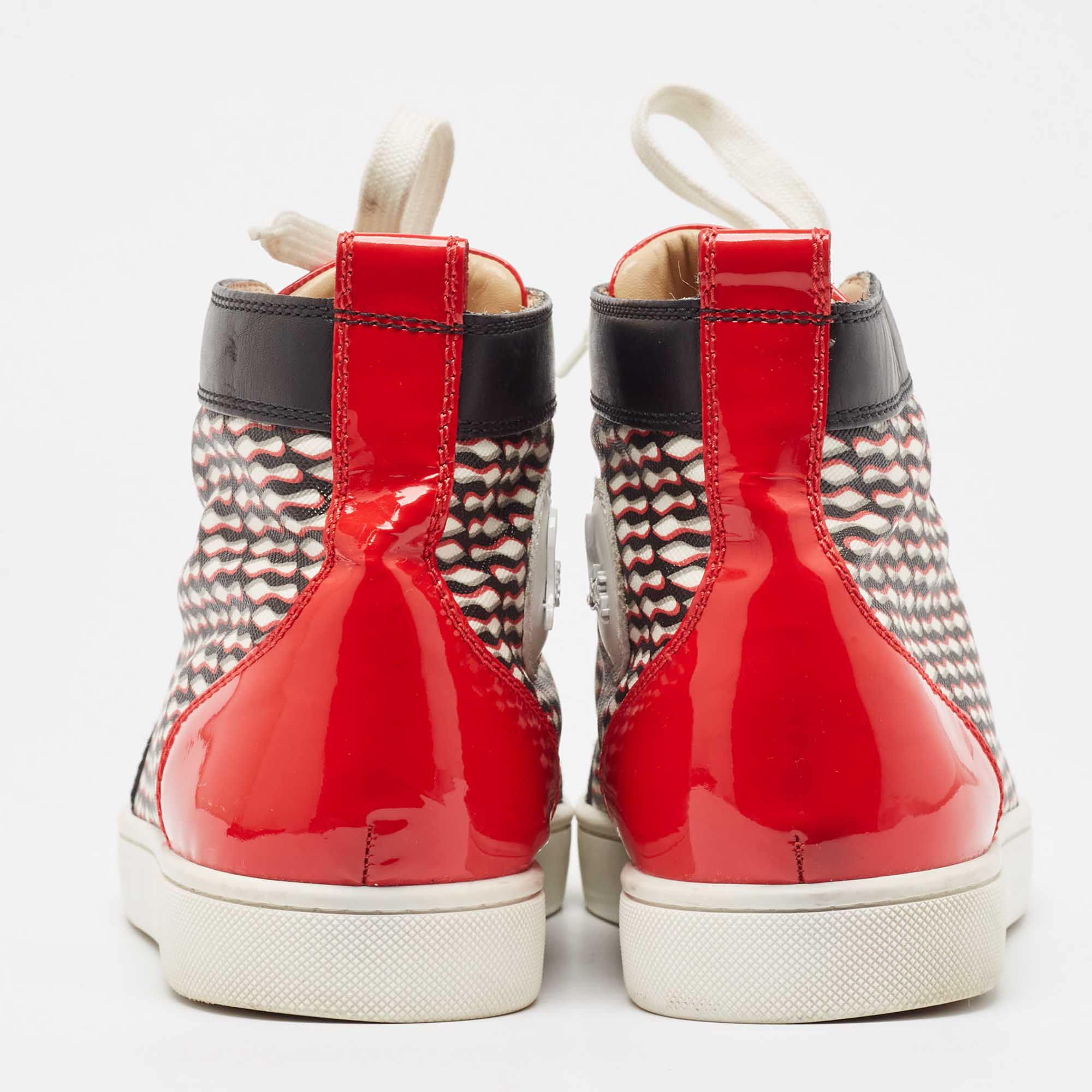 Christian Louboutin Patent Leather And Canvas Lou  Spikes Orlato High Top Sneakers Size 42.5