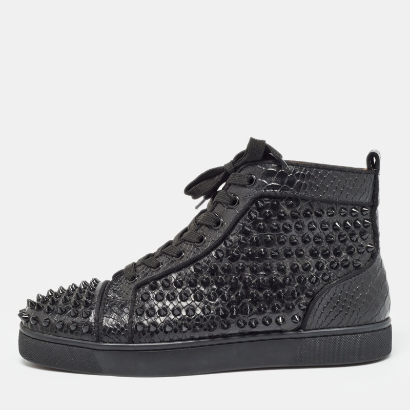 Christian louboutin black python embossed leather louis spikes sneakers size 41