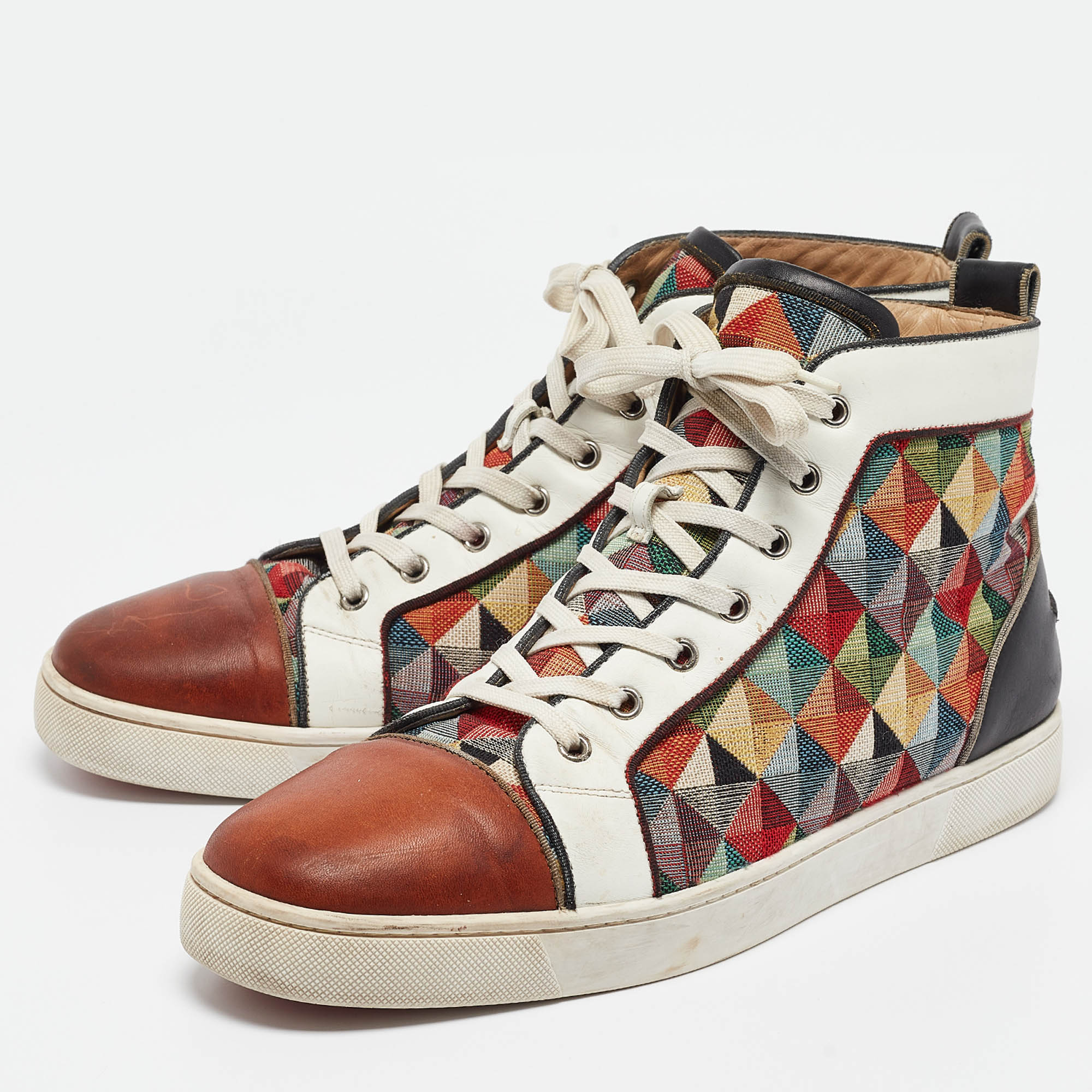 Christian Louboutin Multicolor Printed Canvas And Leather Louis Orlato Sneakers Size 45.5