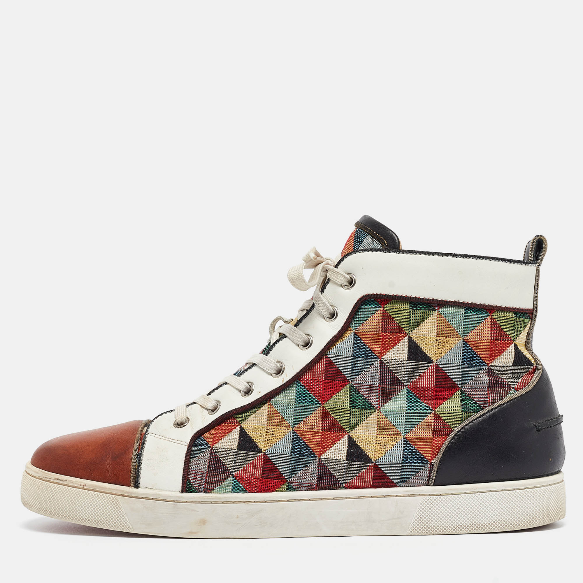 Christian louboutin multicolor printed canvas and leather louis orlato sneakers size 45.5