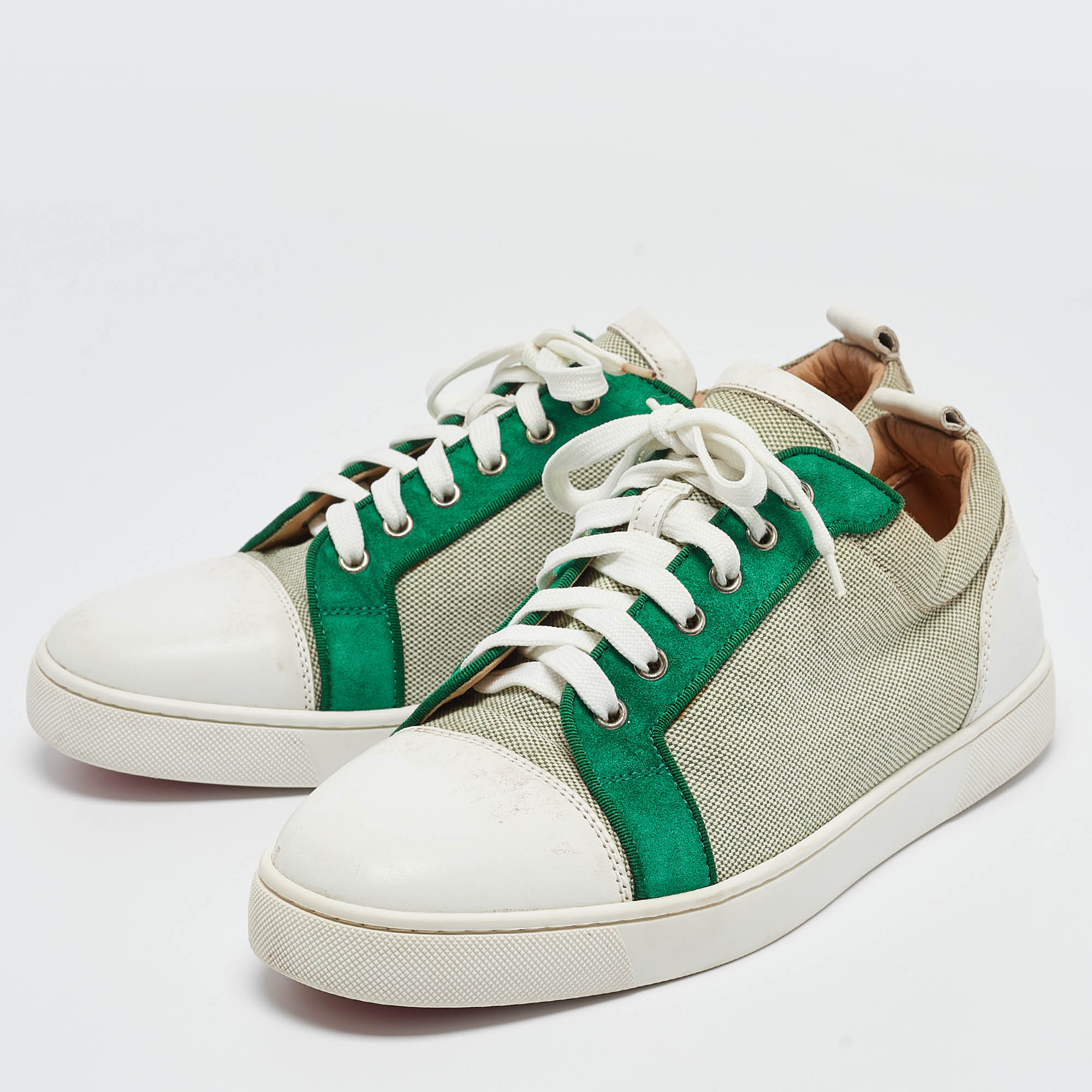 Christian Louboutin Green/White Suede And Canvas Louis Junior Sneakers Size 45