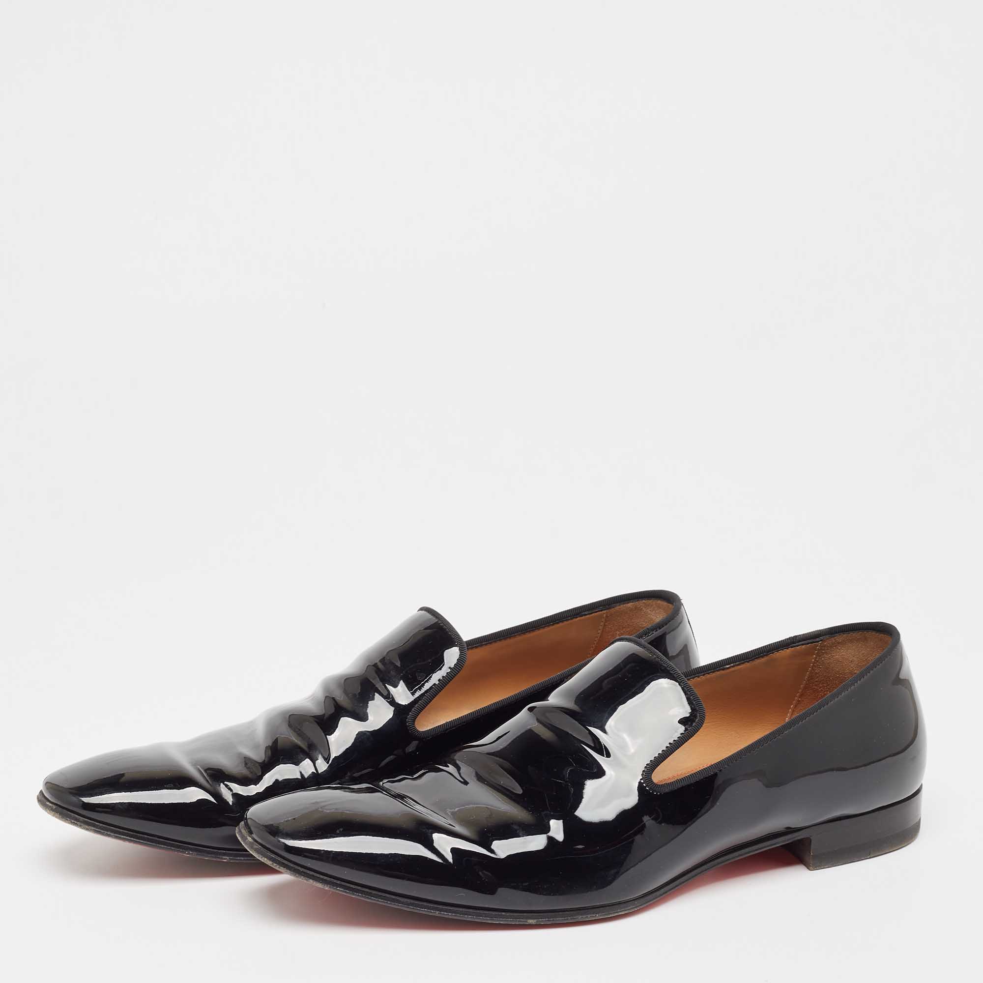 Christian Louboutin Black Patent Leather Dandelion Smoking Slippers Size 43