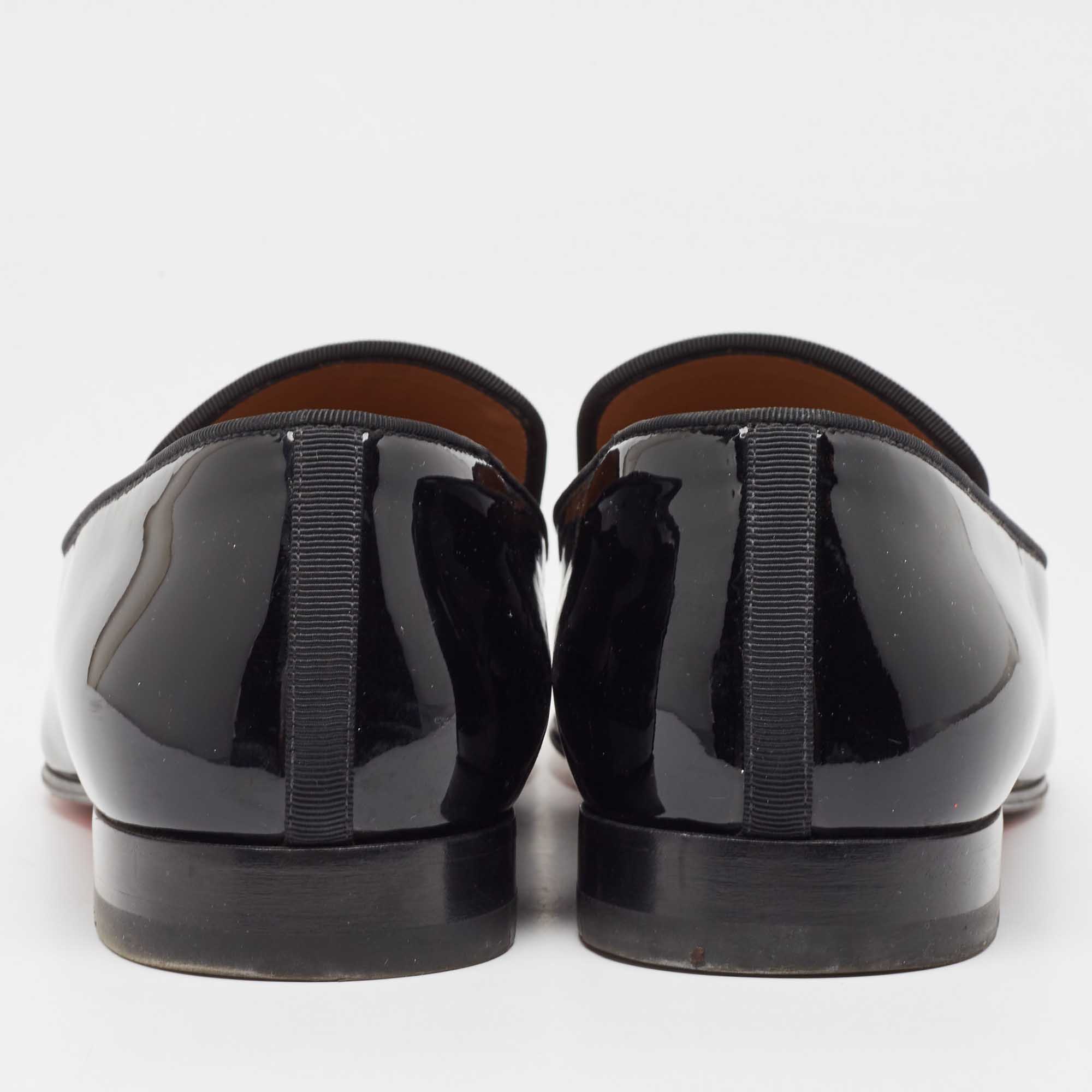 Christian Louboutin Black Patent Leather Dandelion Smoking Slippers Size 43