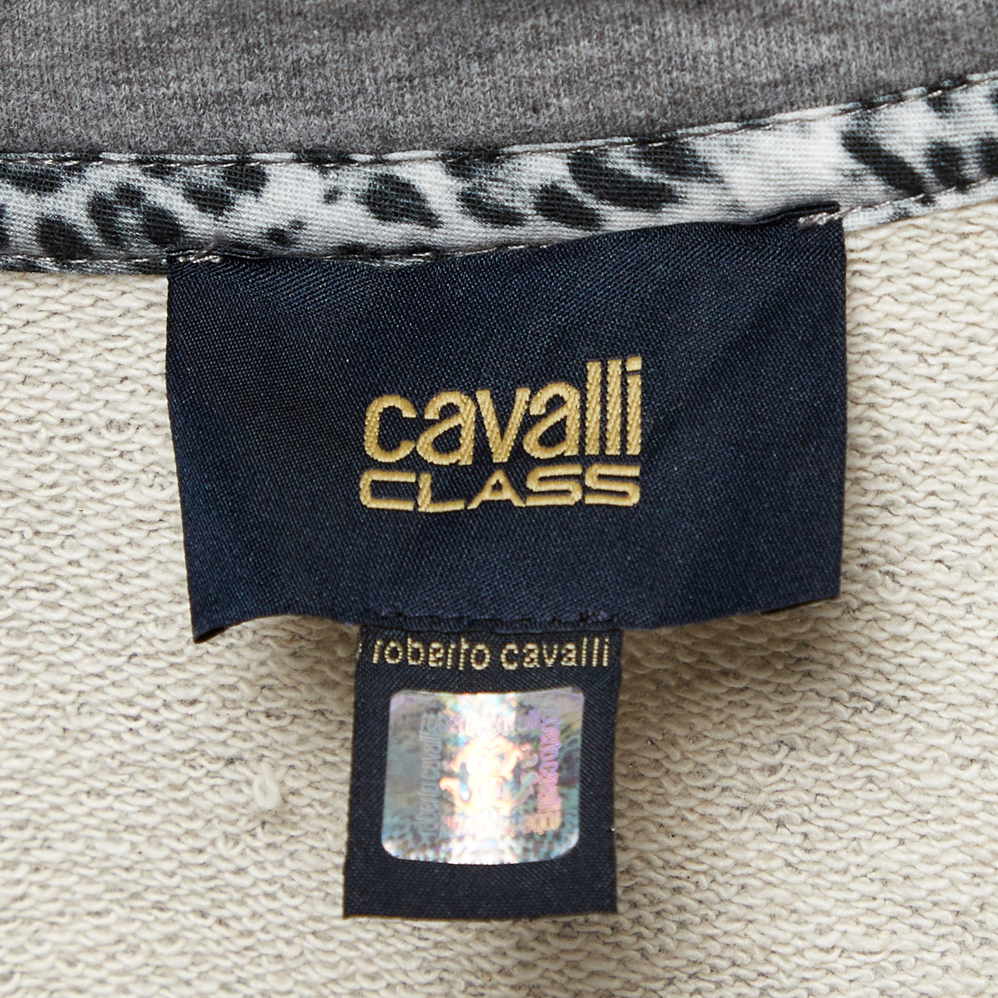 Class By Roberto Cavalli Grey Applique Cotton Zip-Up Hoodie L