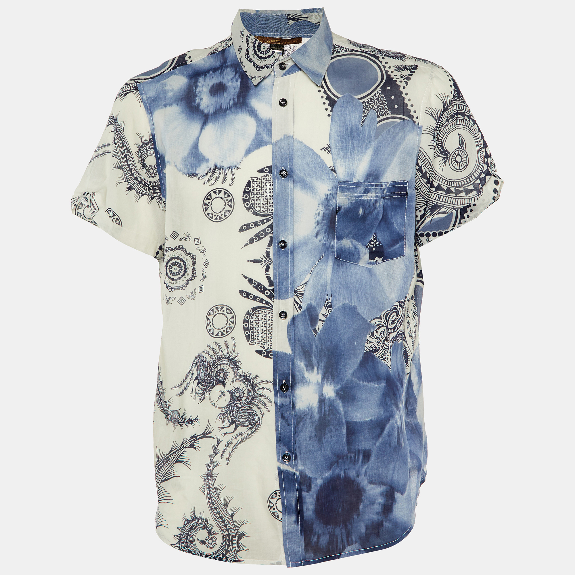 Class by Roberto Cavalli White/Blue Printed Cotton Short Sleeve Shirt XXL
Class by Roberto Cavalli White/Blue Printed Cotton Short Sleeve Shirt XXL