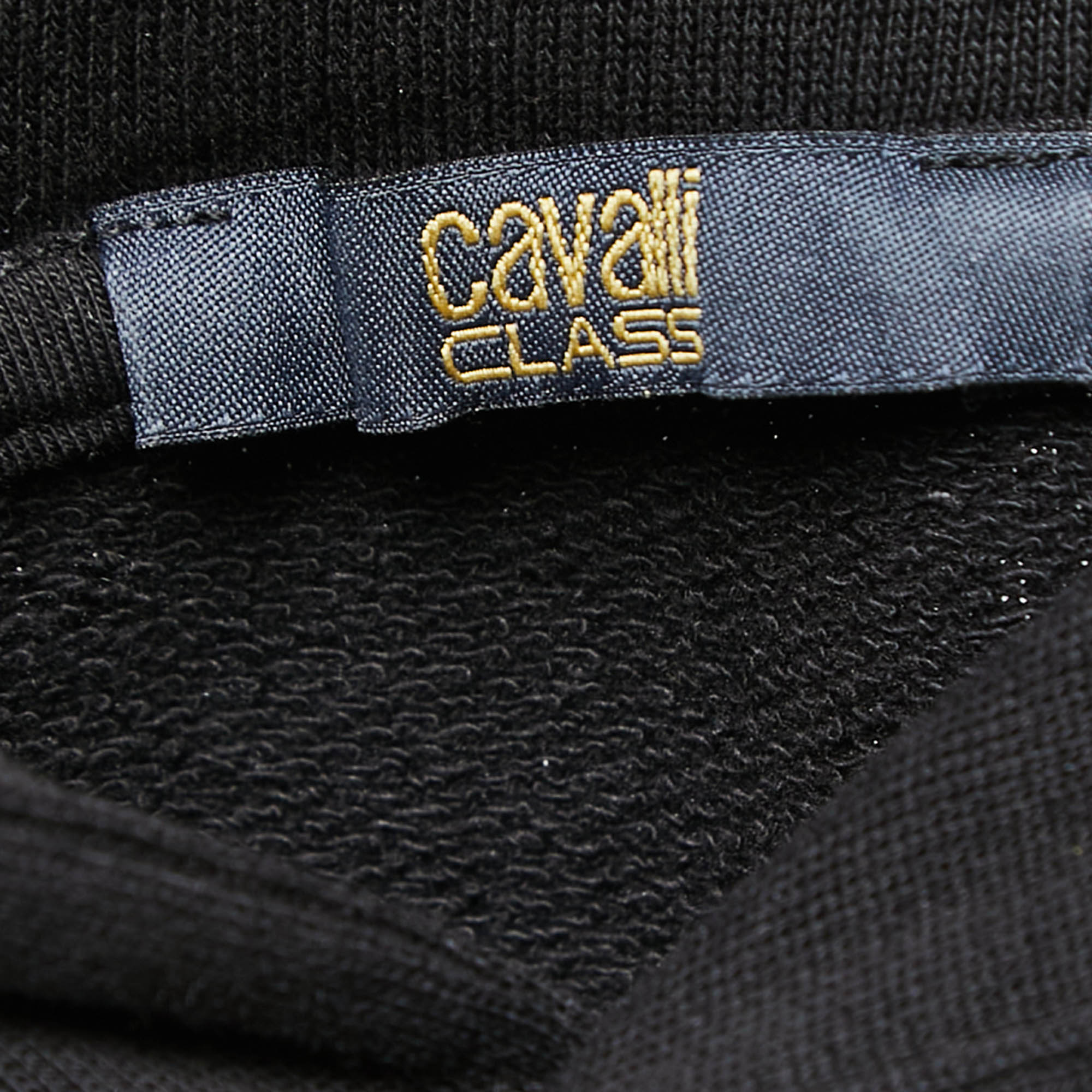Class By Roberto Cavalli Black Logo Printed Cotton Hoodie S