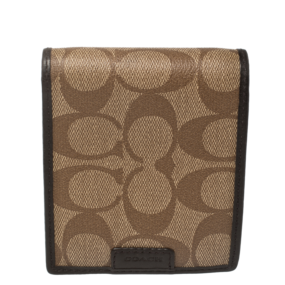 Coach Brown Coated Canvas and Leather Bi Fold Wallet