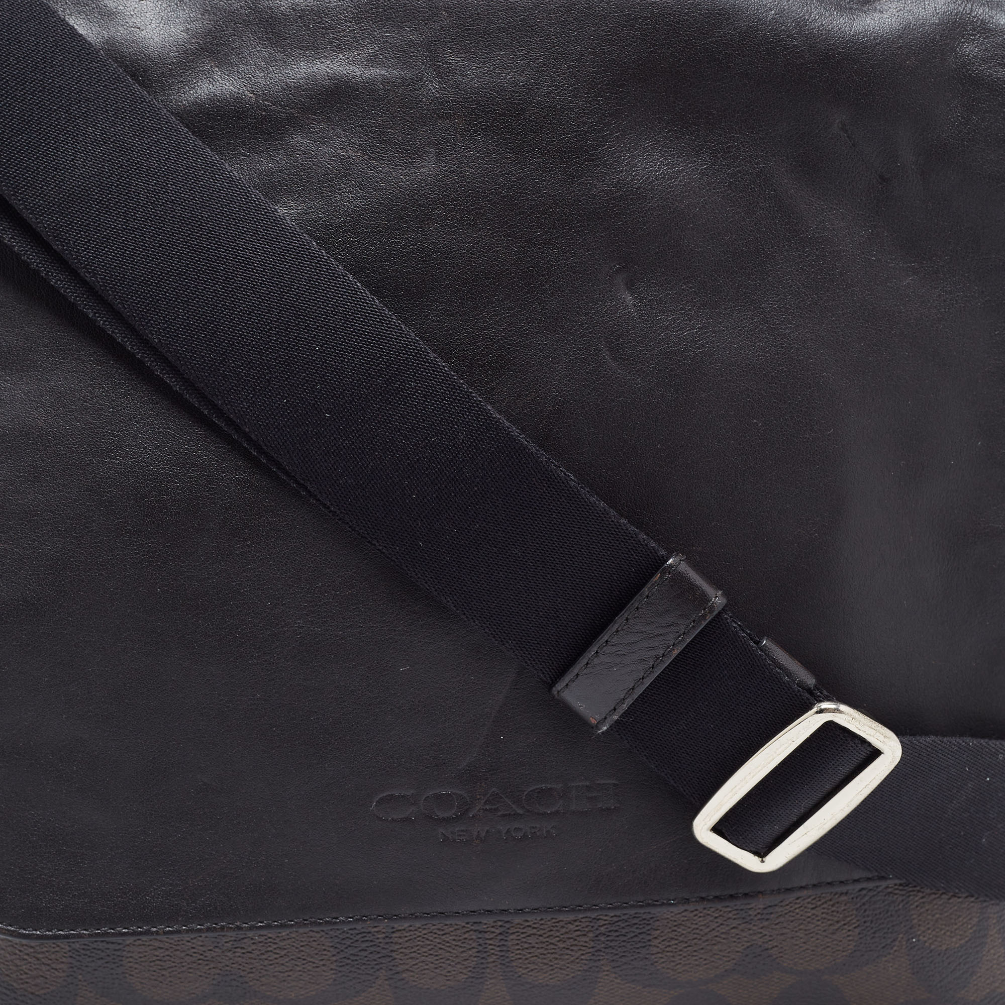 Coach Black/Brown Signature Coated Canvas And Leather Charles Messenger Bag