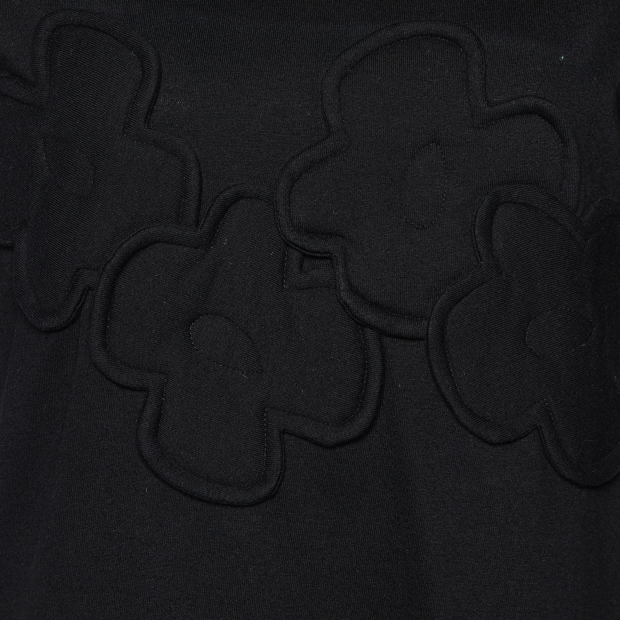 Comme Des Garcons Black Floral Applique Cotton Knit T-Shirt M