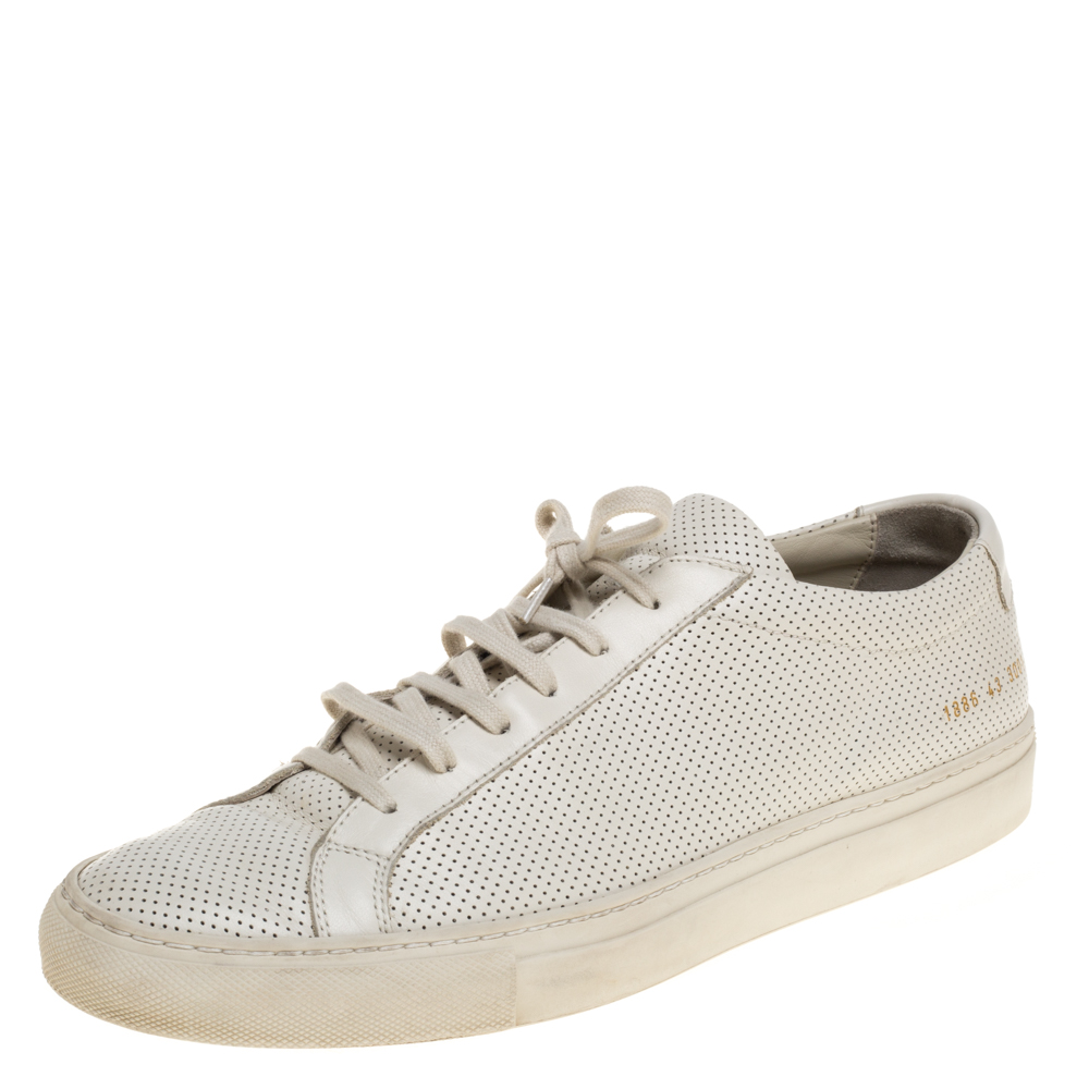 Common Projects White Perforated Leather Achilles Lace Up Sneaker Size 43