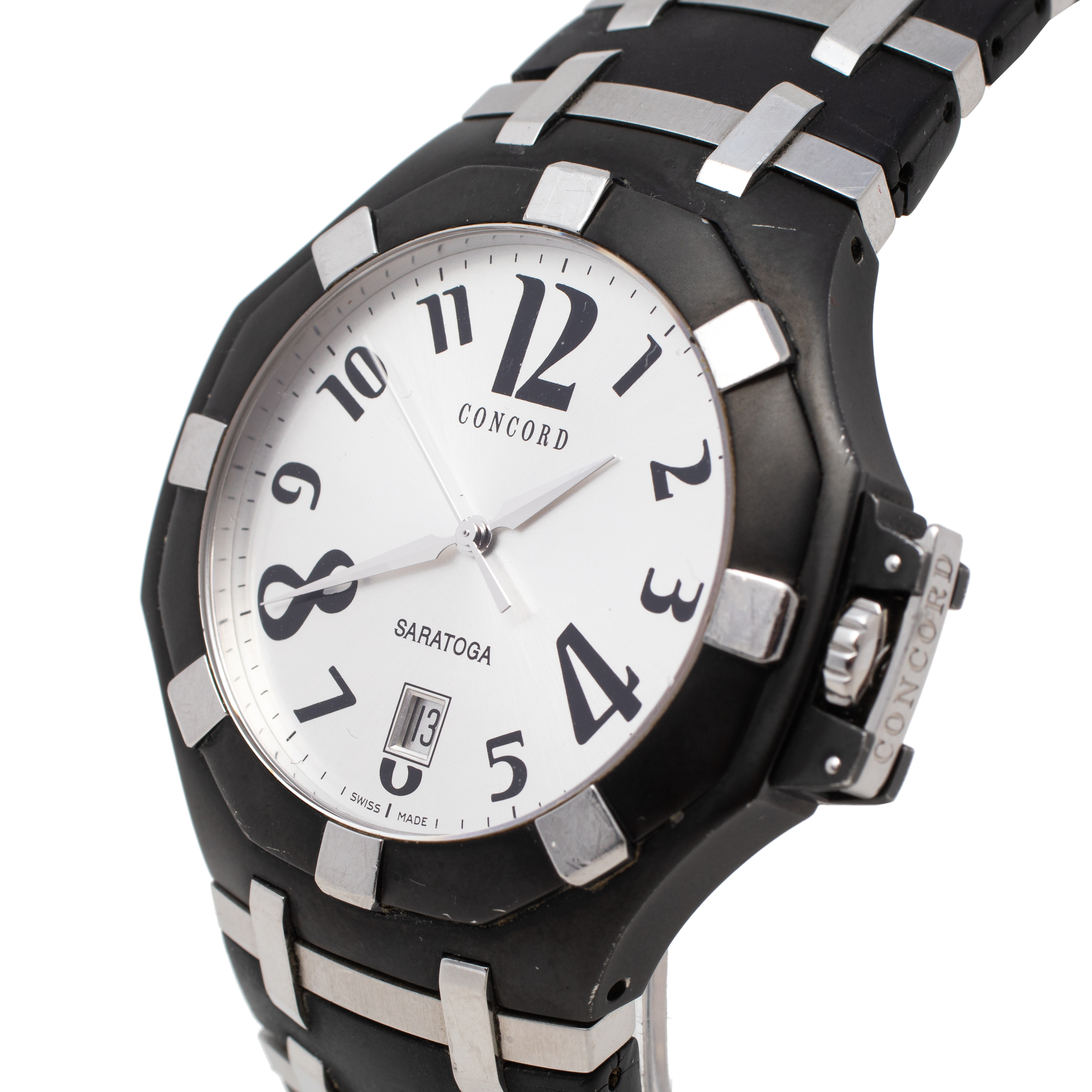 Concord Silver PVD Stainless Steel Rubber Saratoga 14.P1.1895.1 Men's Wristwatch 43 mm