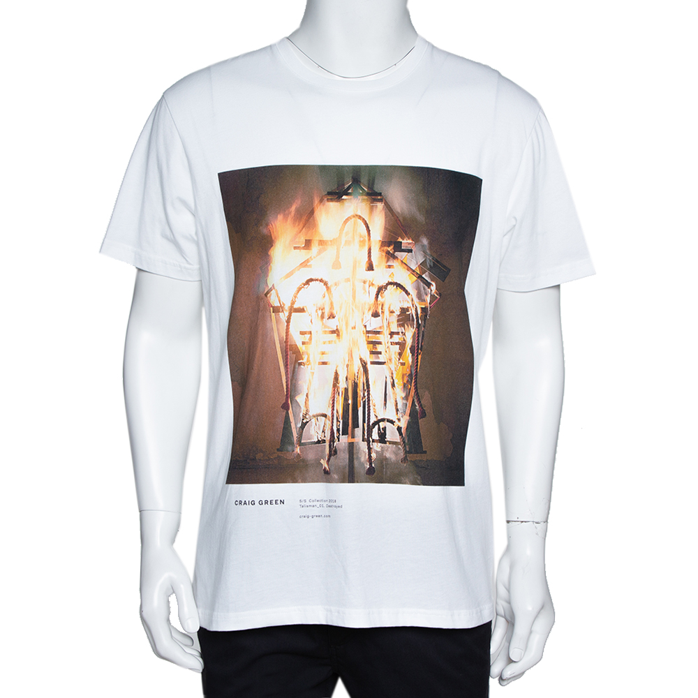 Image of Craig Green White Cotton Talisman Print Crew Neck T Shirt M