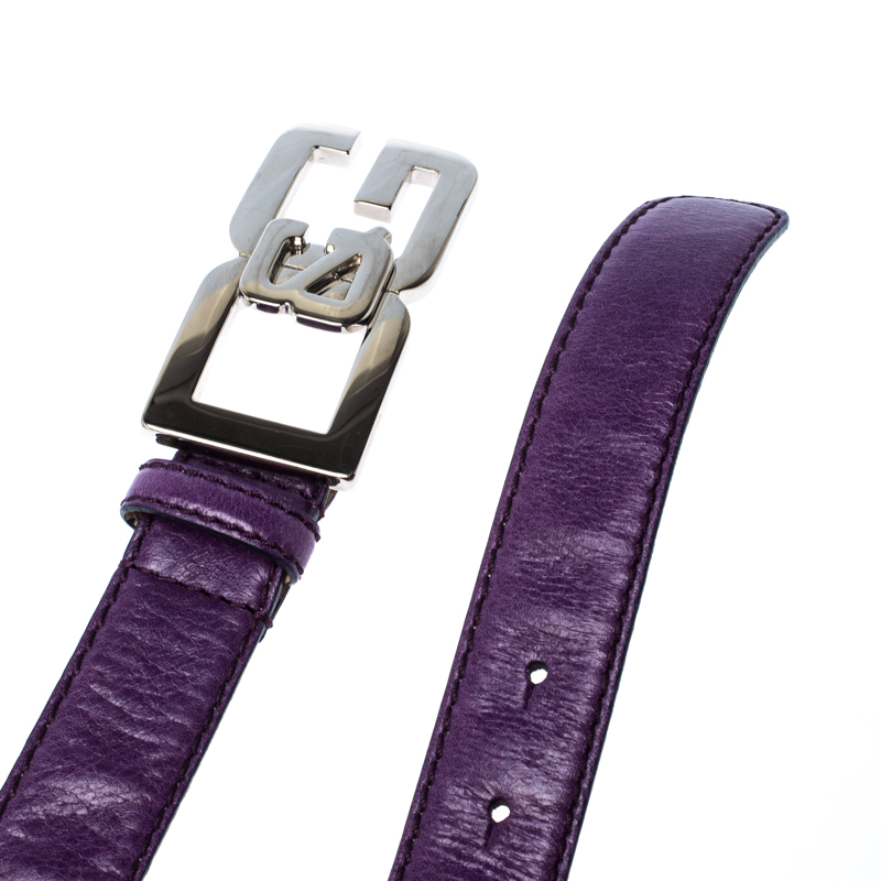 D&G Purple Leather Buckle Logo Belt 95CM