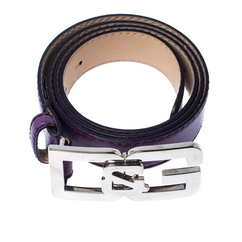 D&G Purple Leather Buckle Logo Belt 95CM