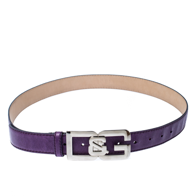 D&g purple leather buckle logo belt 95cm