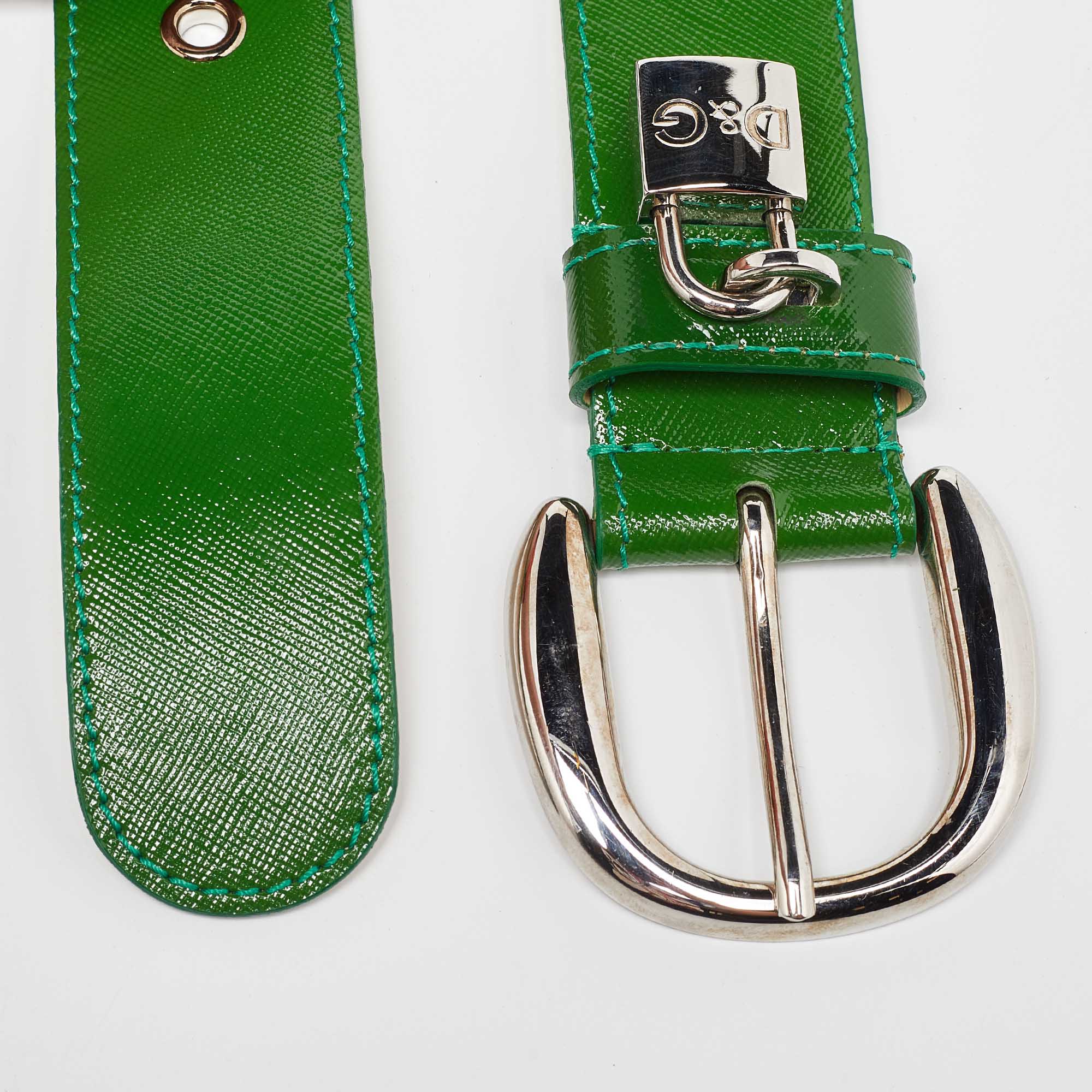 D&G Green Leather Padlock Buckle Belt 85CM