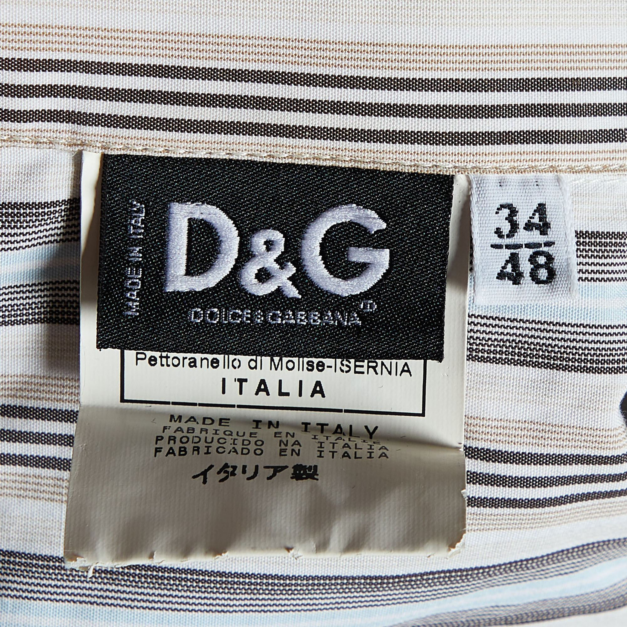 D&G Beige Striped Cotton Button Front Shirt M