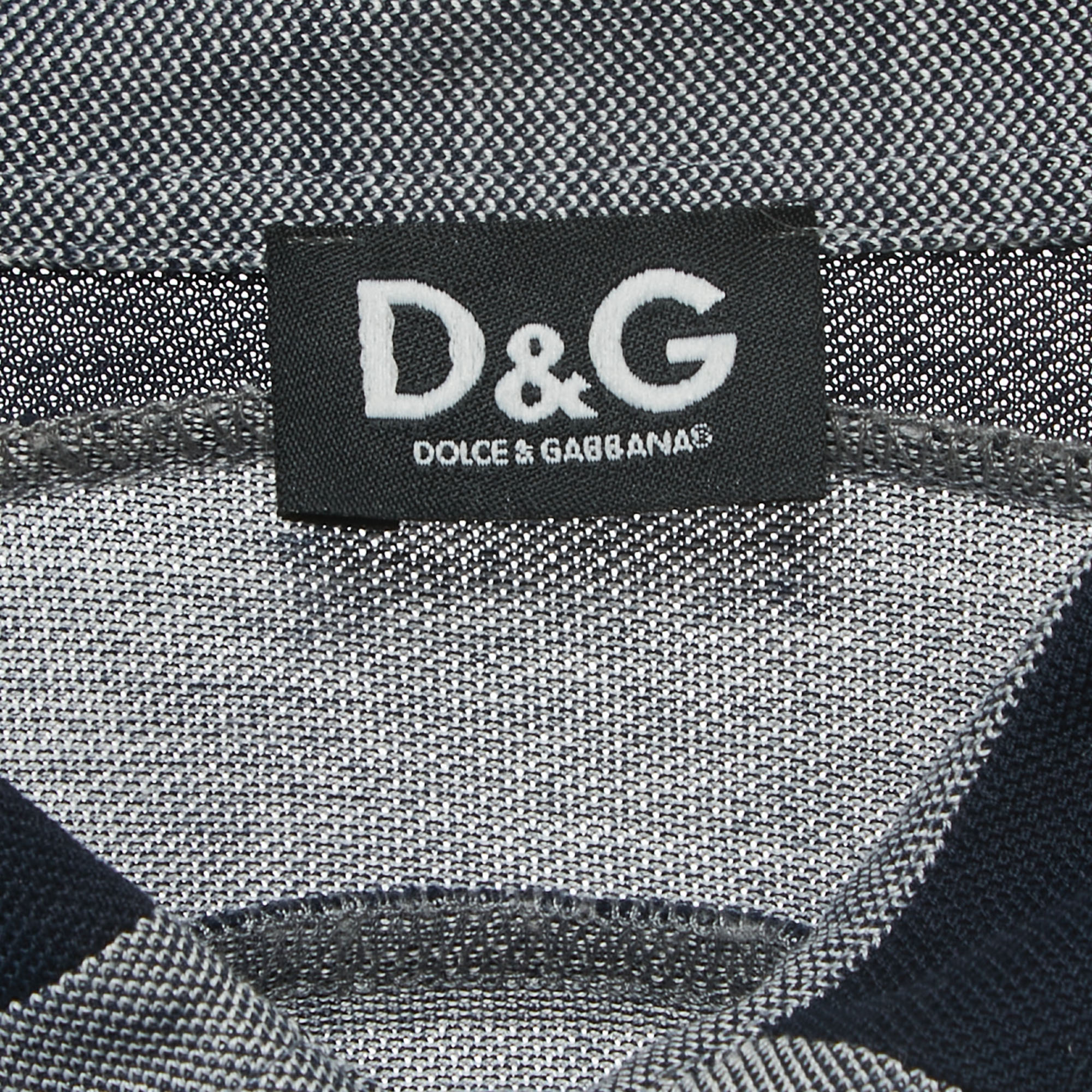 D&G Grey/Navy Blue Cotton Pique Polo T-Shirt XL
