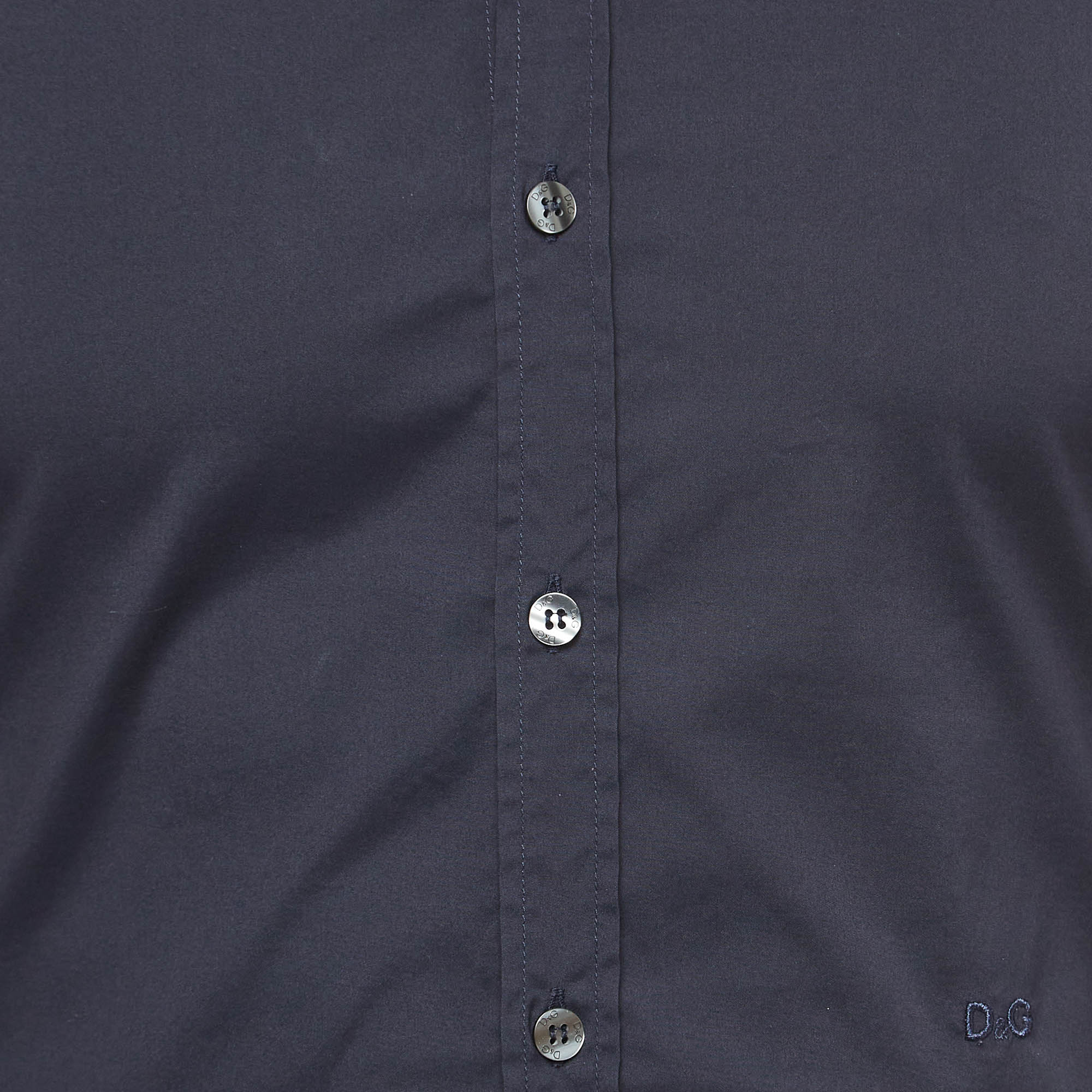 D&G Brad Navy Blue Cotton Button Front Full Sleeve Shirt S