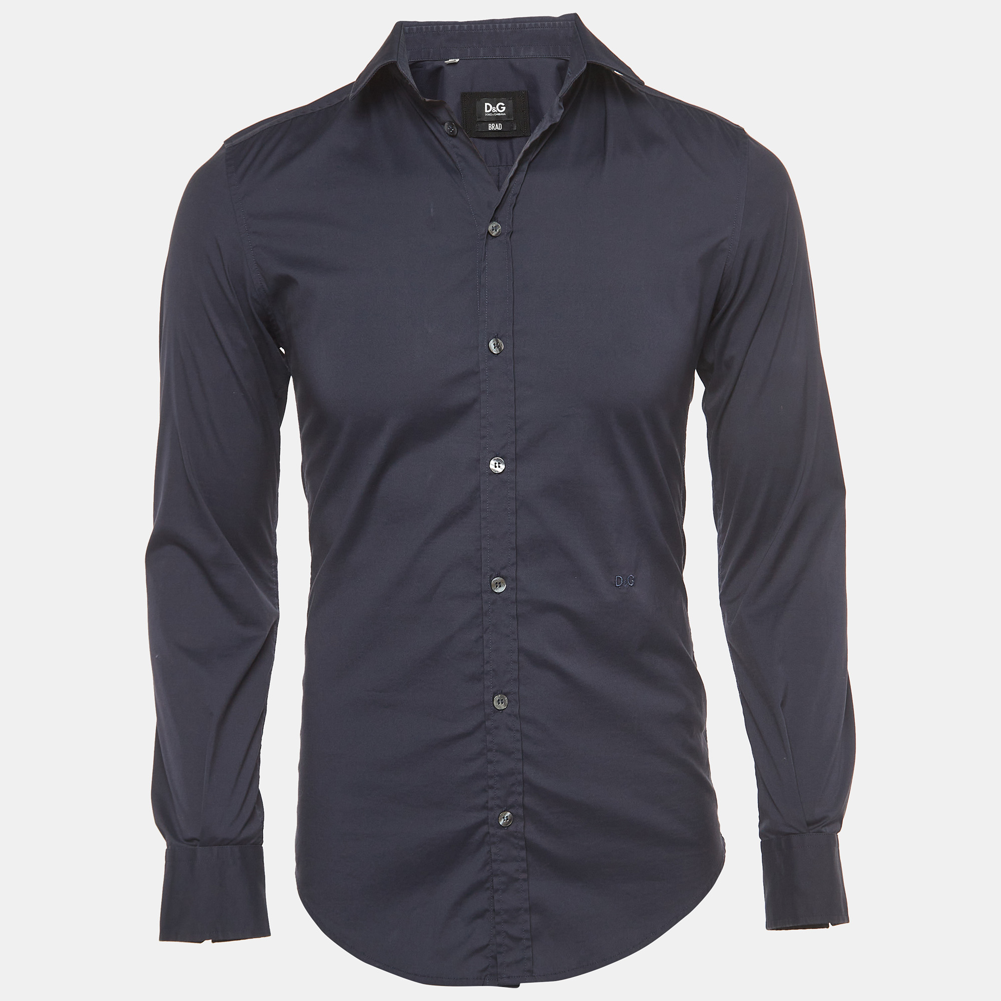 D&g brad navy blue cotton button front full sleeve shirt s