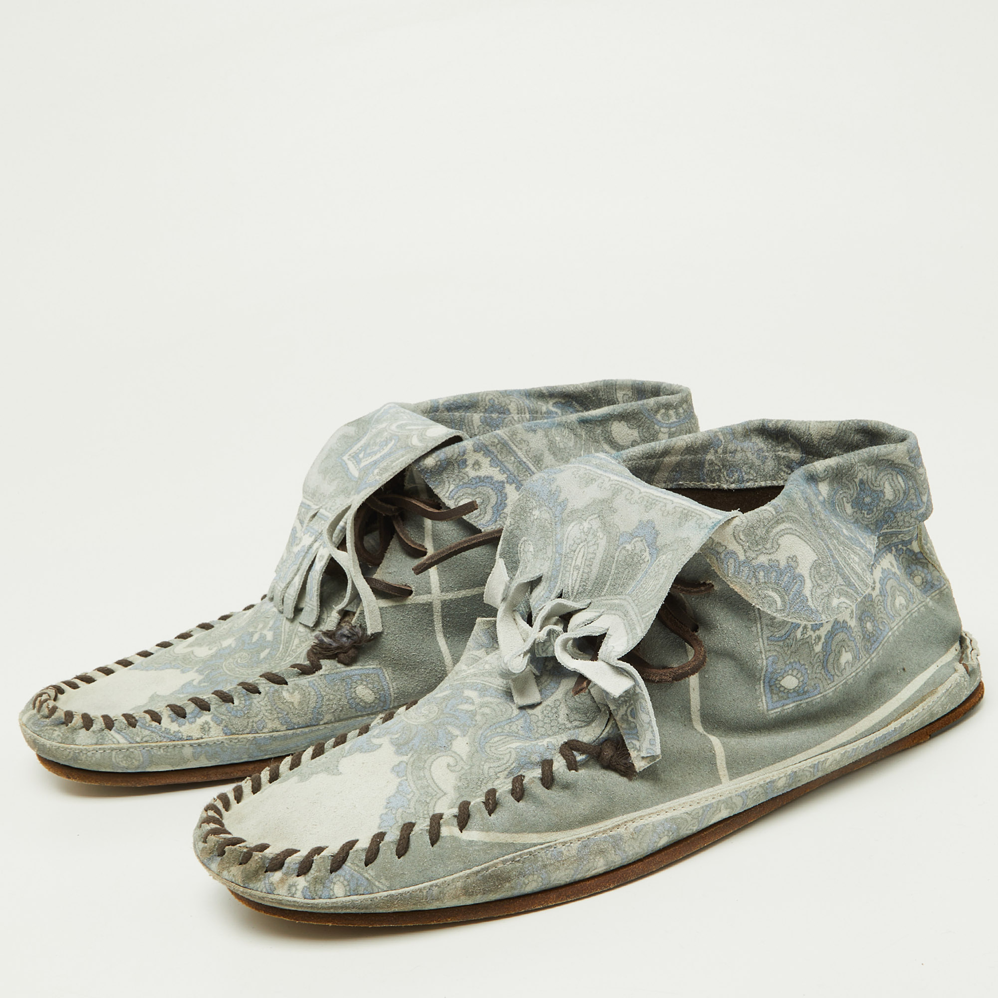 D&G Grey Floral Printed Suede High Top Moccasins Size 44