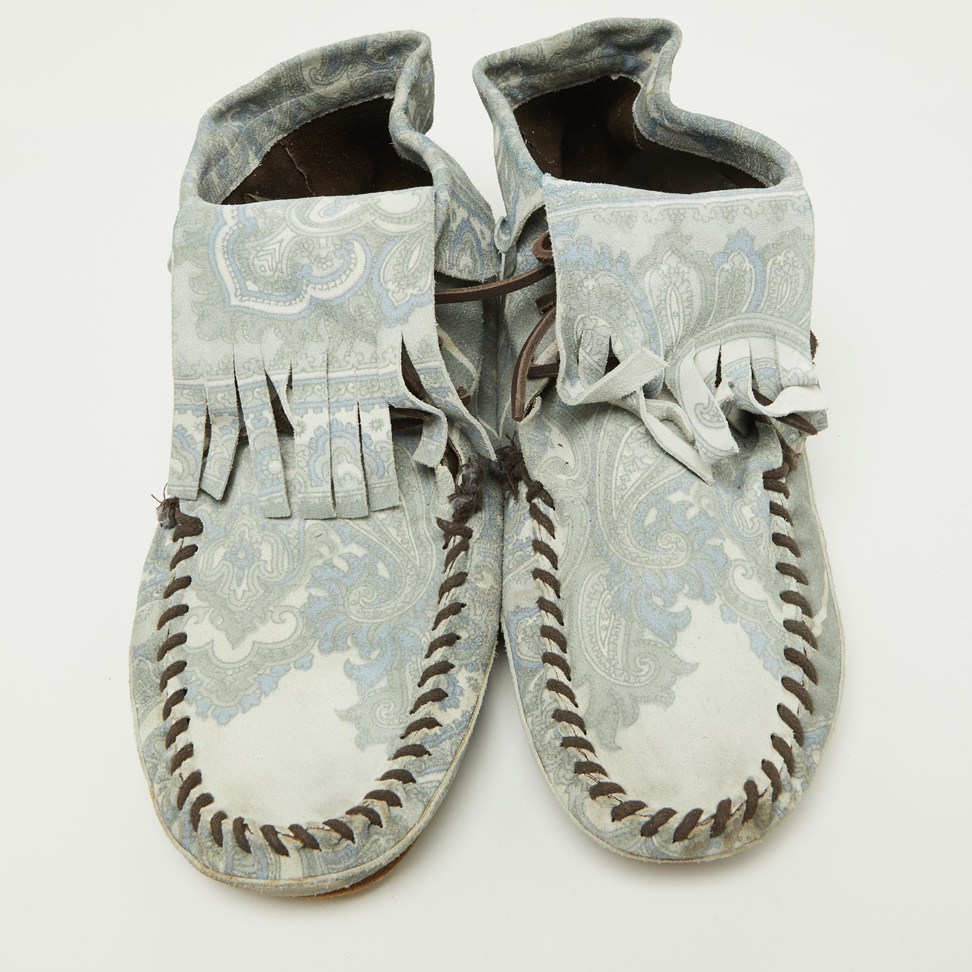 D&G Grey Floral Printed Suede High Top Moccasins Size 44