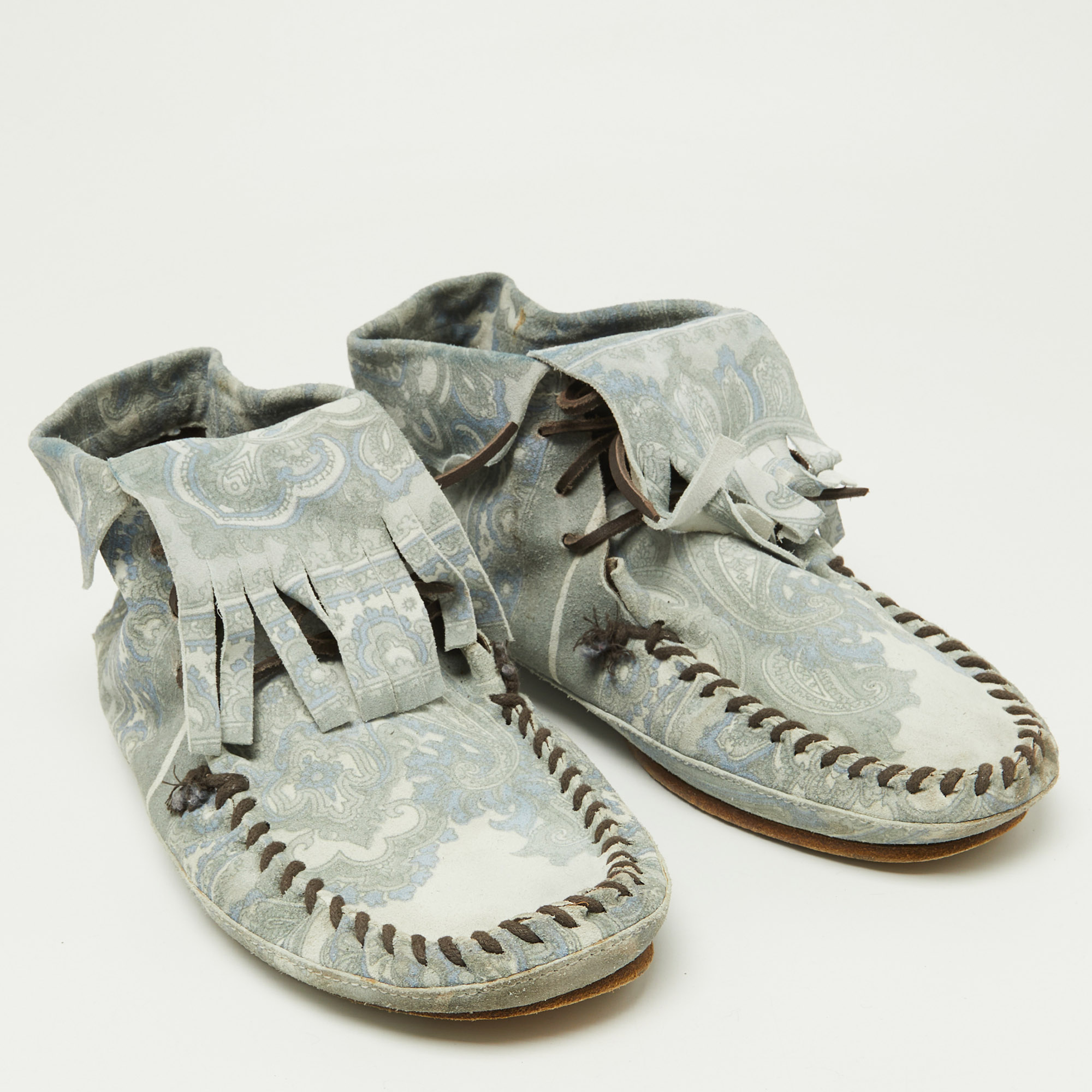 D&G Grey Floral Printed Suede High Top Moccasins Size 44