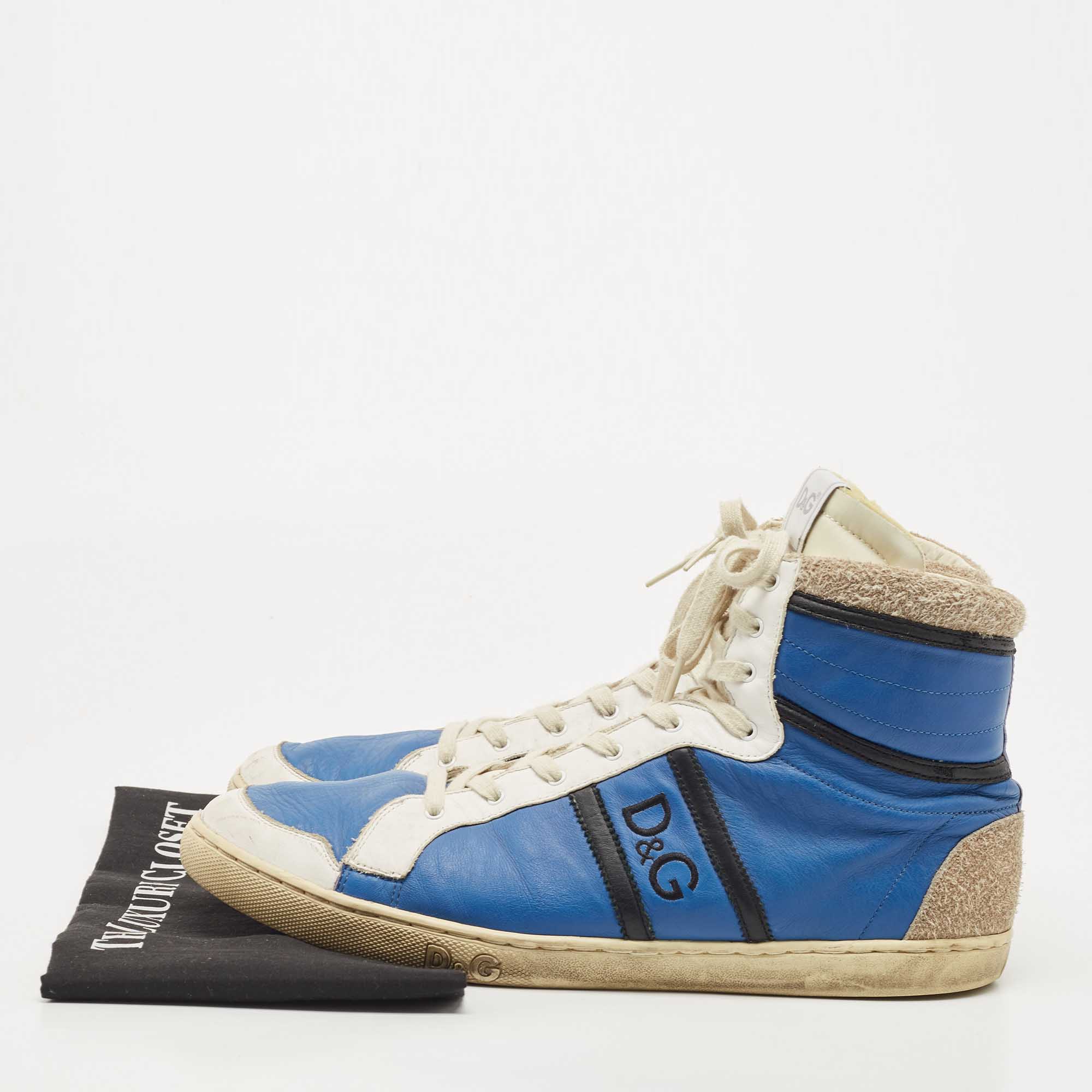 D&G Blue/White Leather And Suede High Top Sneakers Size 45