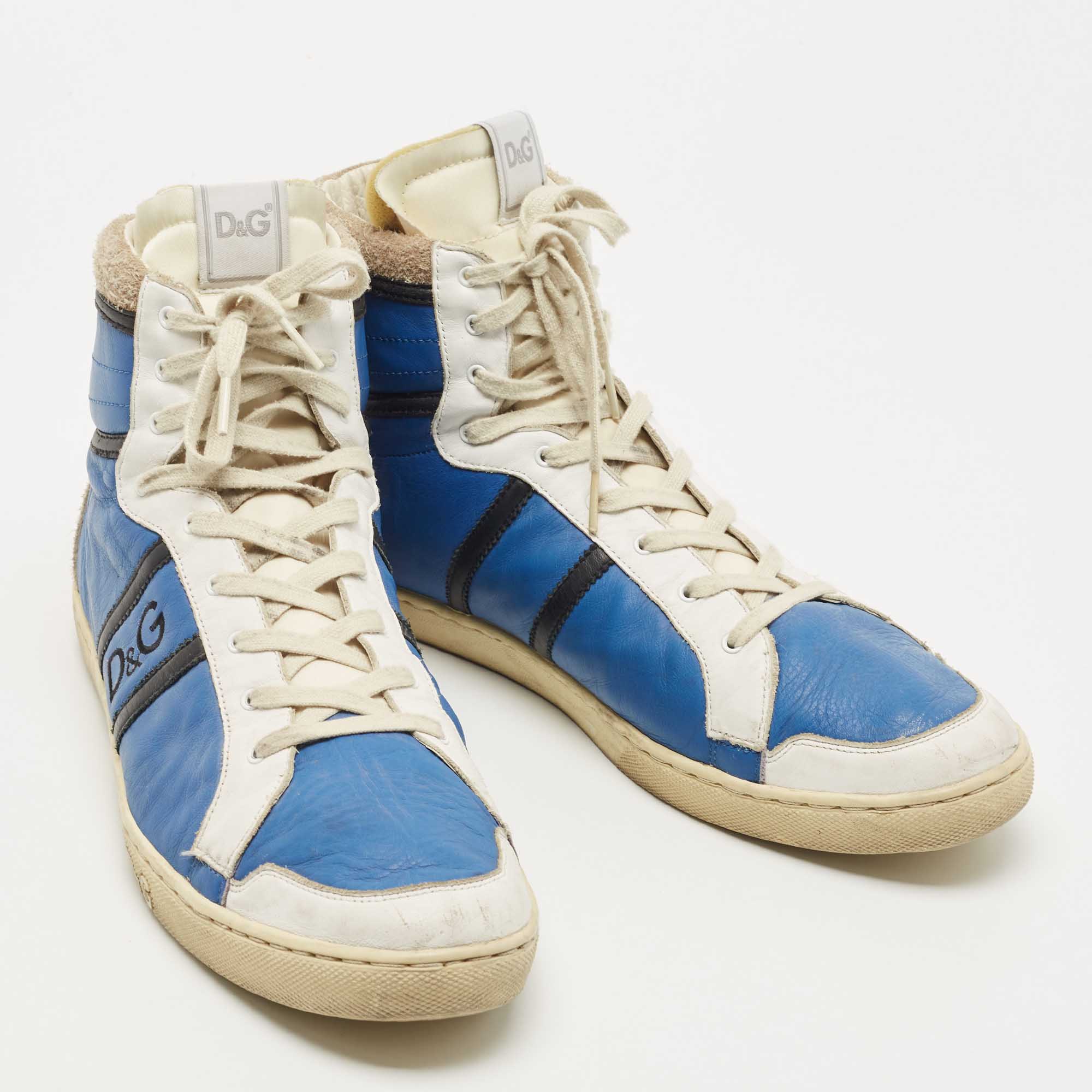 D&G Blue/White Leather And Suede High Top Sneakers Size 45