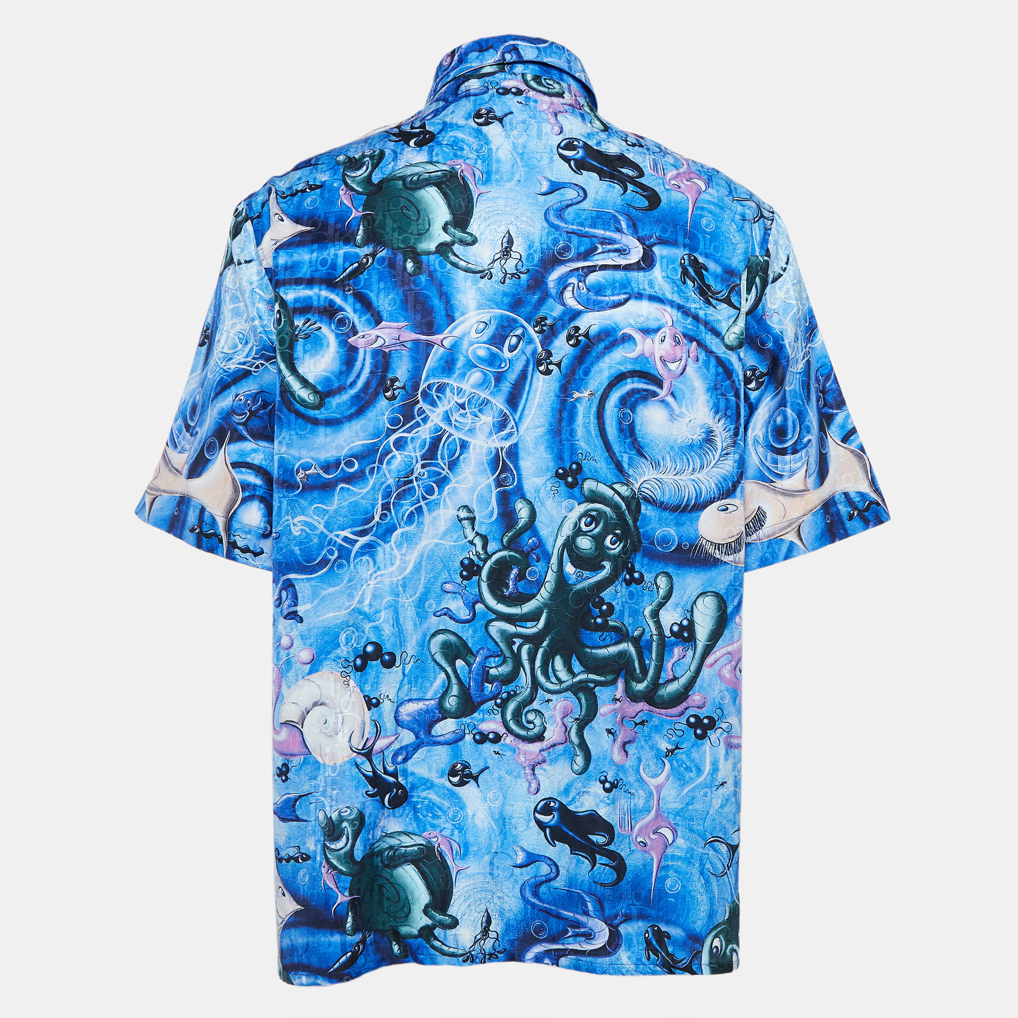 Dior Homme X Kenny Scharf Blue Swirl Sealife Satin Shirt L