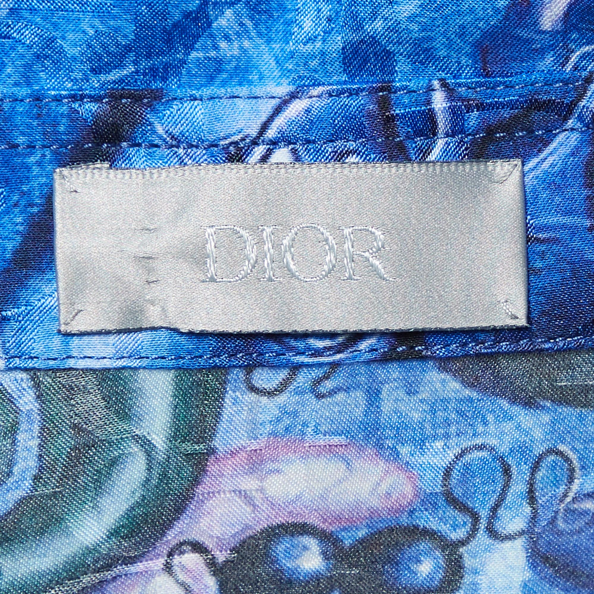 Dior Homme X Kenny Scharf Blue Swirl Sealife Satin Shirt L