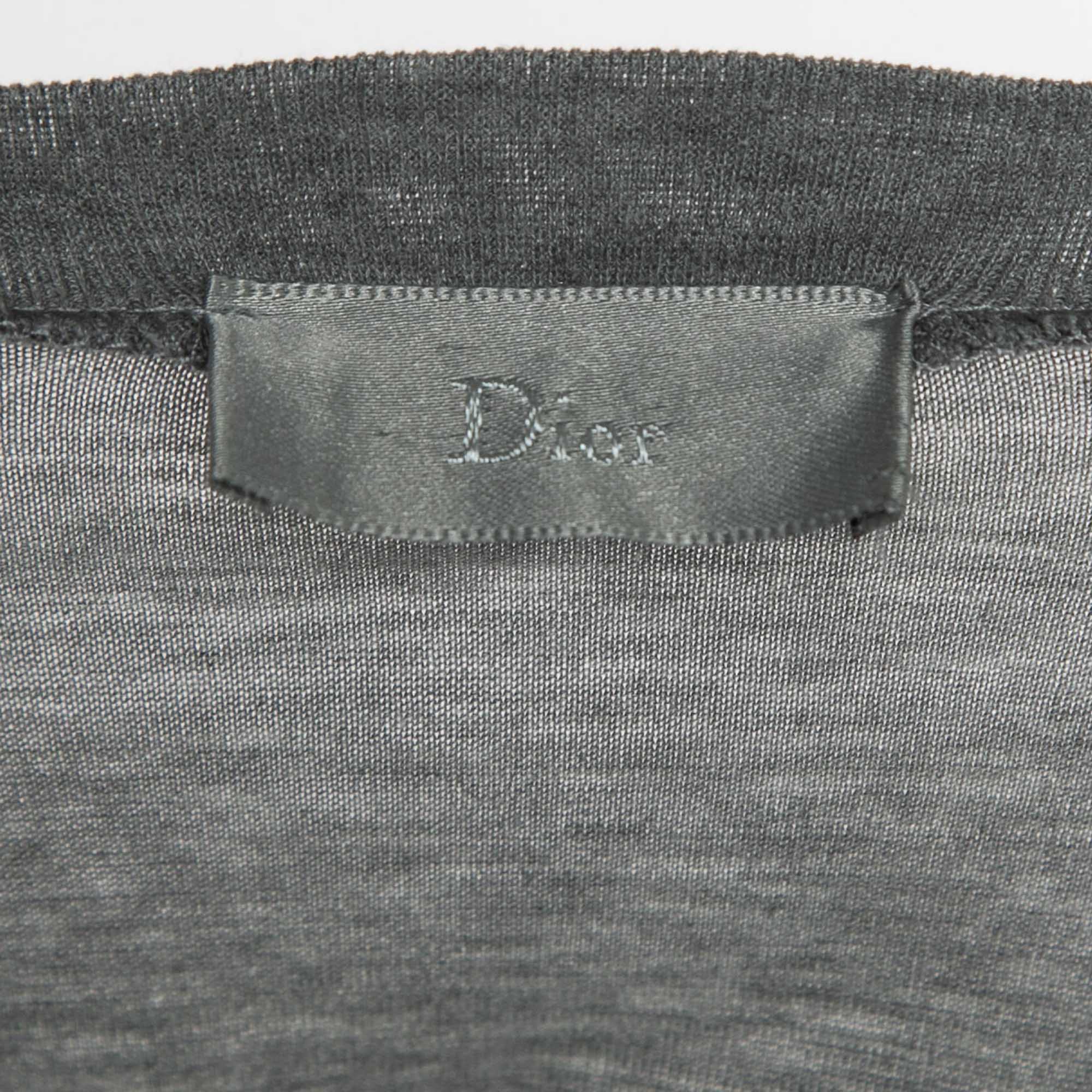 Dior Homme Grey Printed Cotton Jersey T-Shirt XS