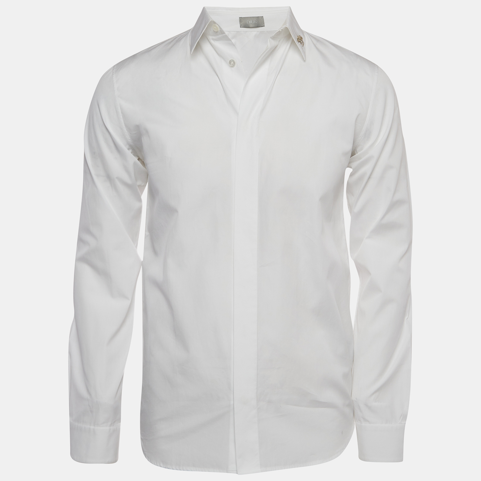 Dior Homme White Cotton Bee Embellished Long Sleeve Shirt XS