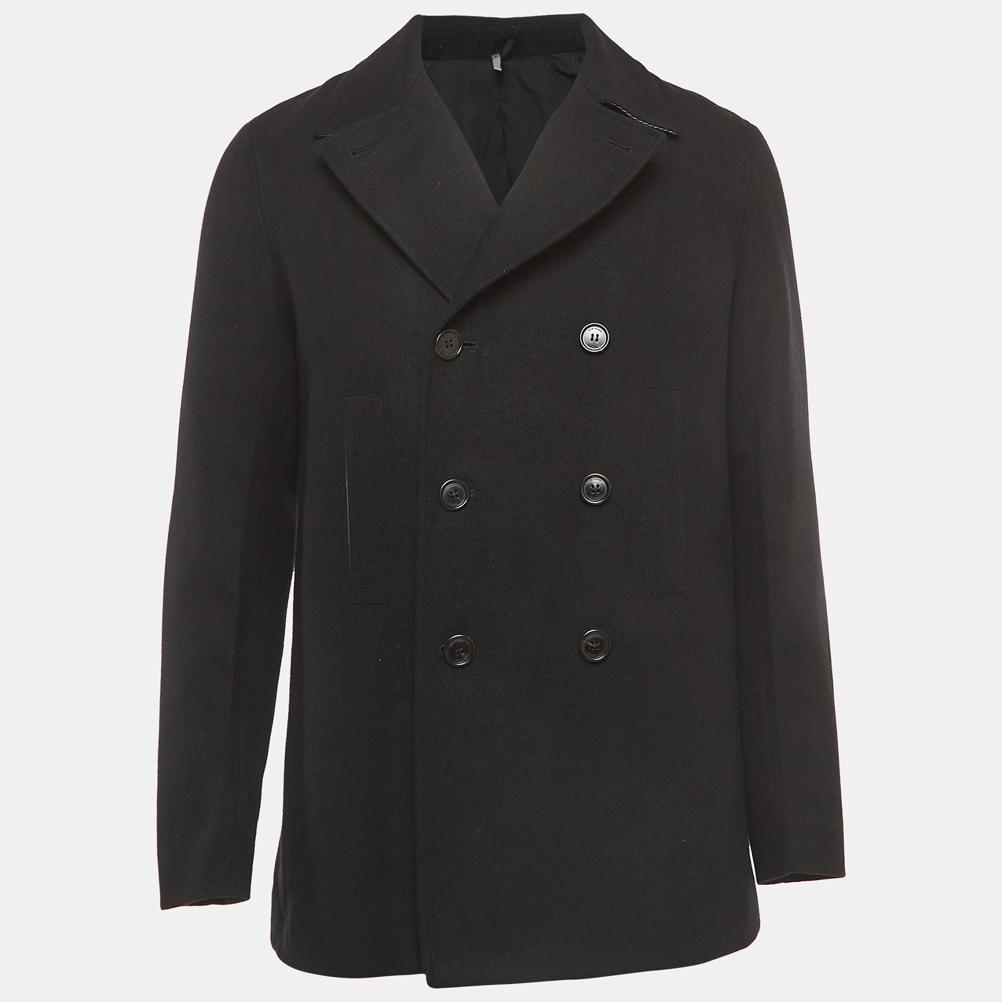 Dior homme black wool double breasted coat l
