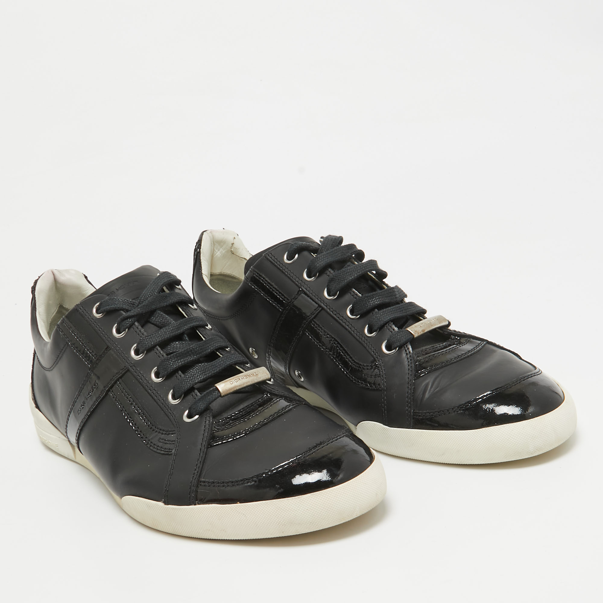 Dior Homme Black Patent And Leather Low Top Sneakers Size 43